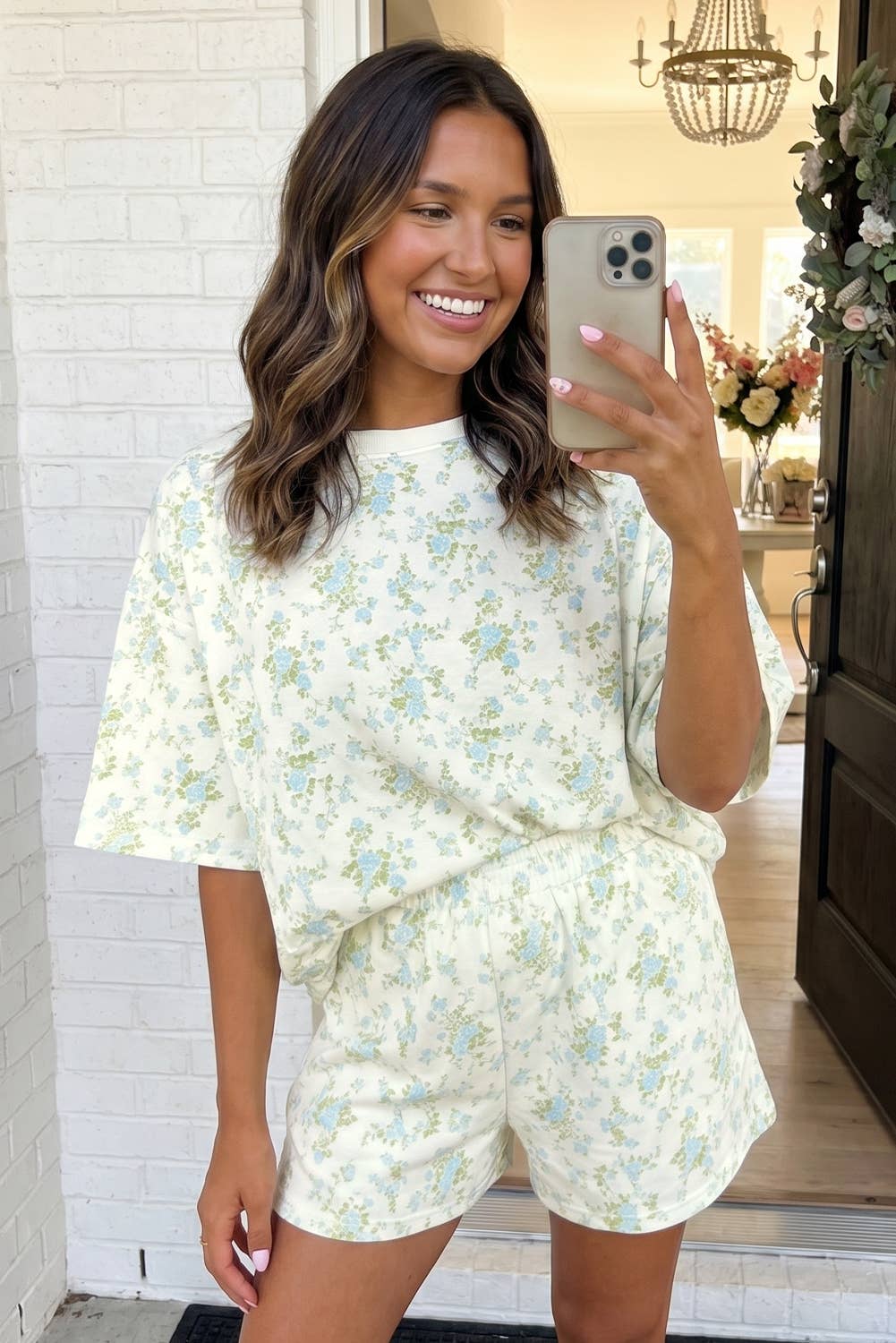 LAS Floral Oversized Tee and Shorts Set