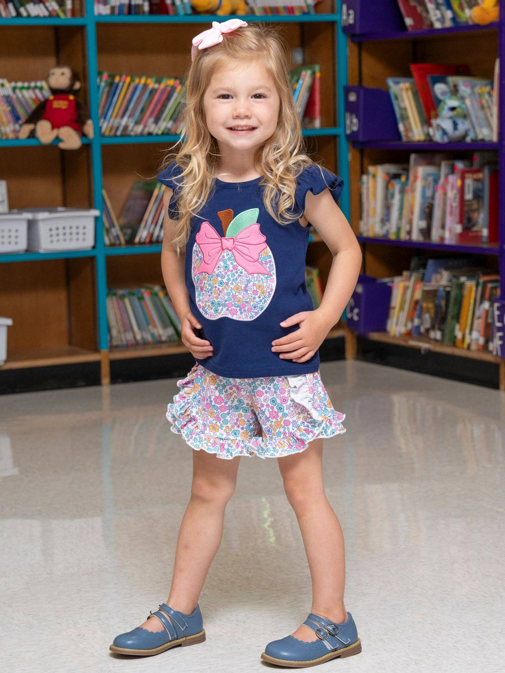 Floral Embroidered Apple Ruffle Outfit