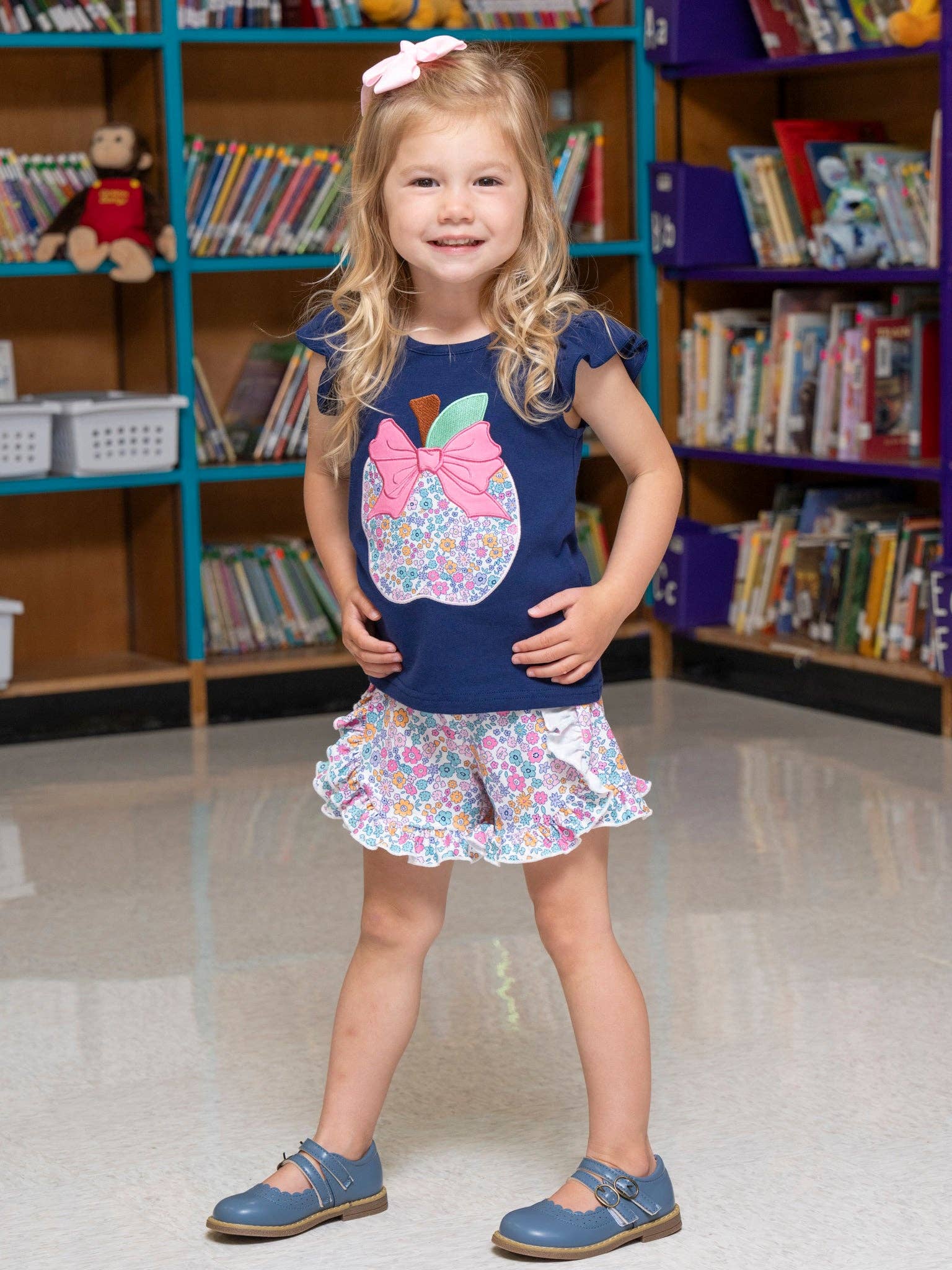 Floral Embroidered Apple Ruffle Outfit