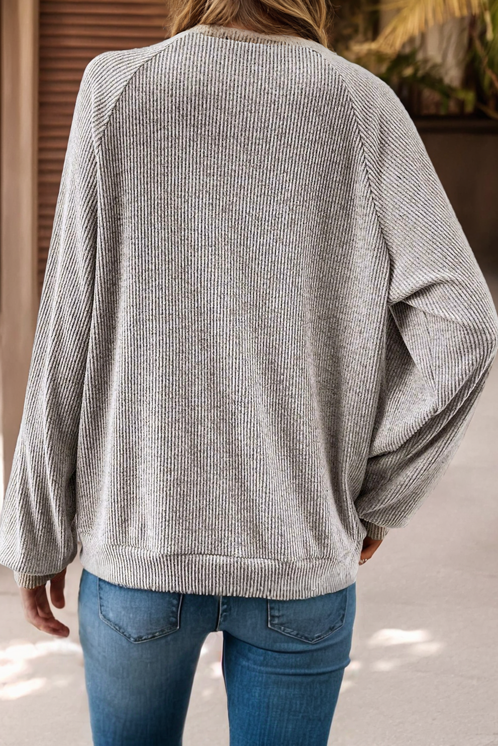 LDC Color Contrast Ribbed Loose Fit Sweatshirt