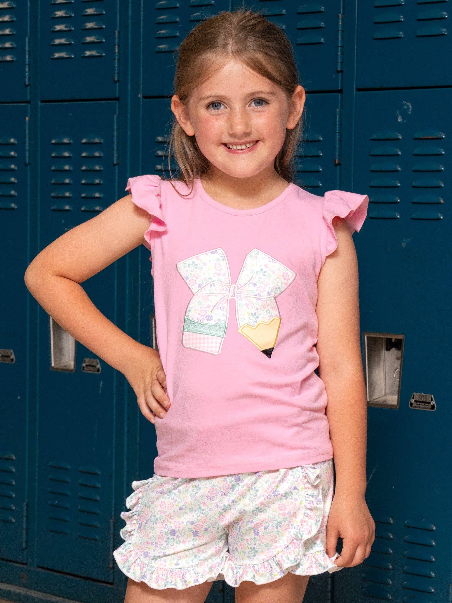 Sweet Embroidered Pencil Bows Ruffle Outfit