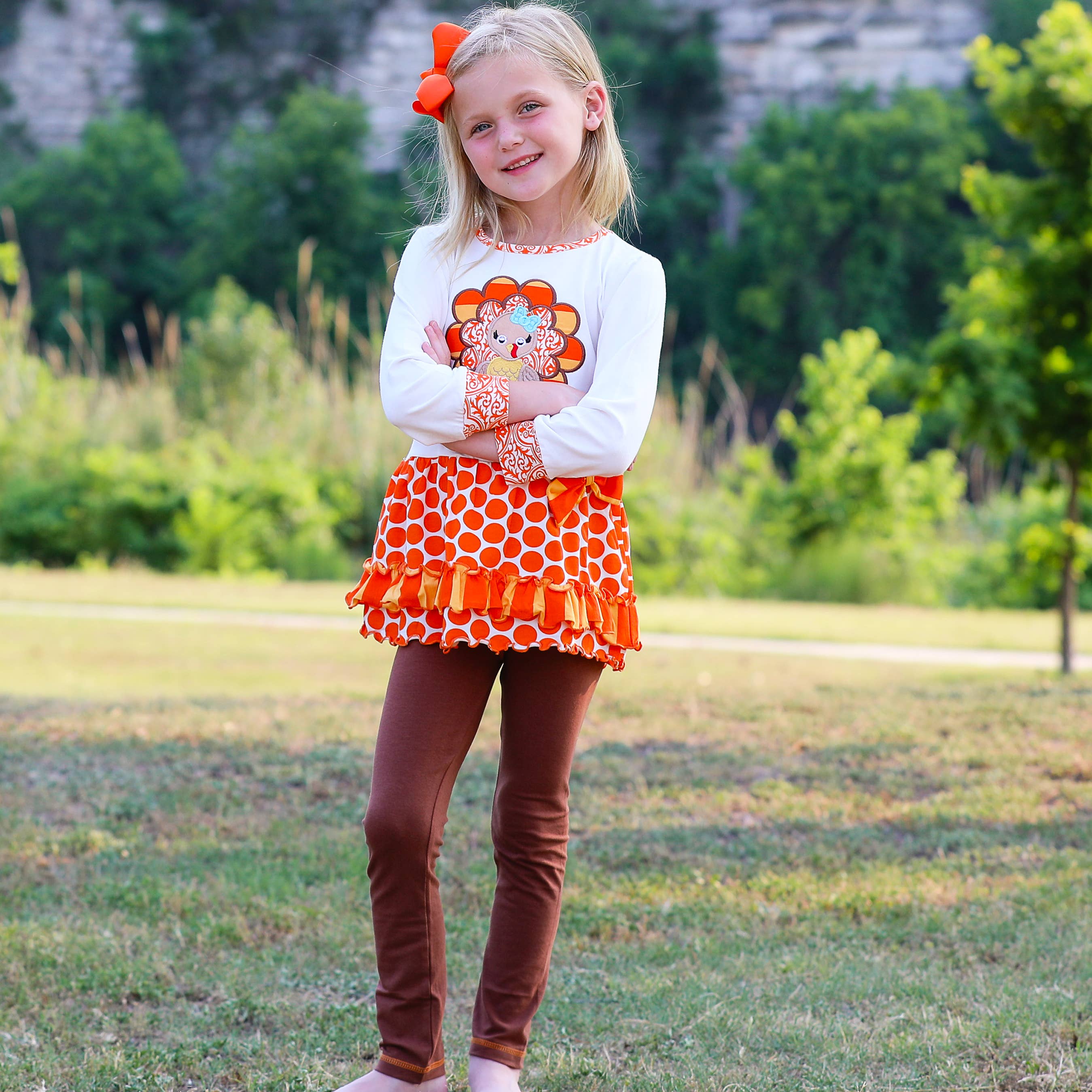 Girls Orange Thanksgiving Turkey Tunic & Leggings Clothing: 2-3T