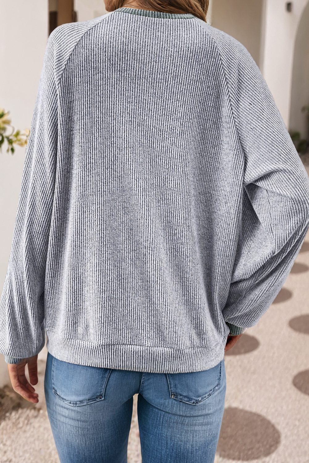 LDC Color Contrast Ribbed Loose Fit Sweatshirt