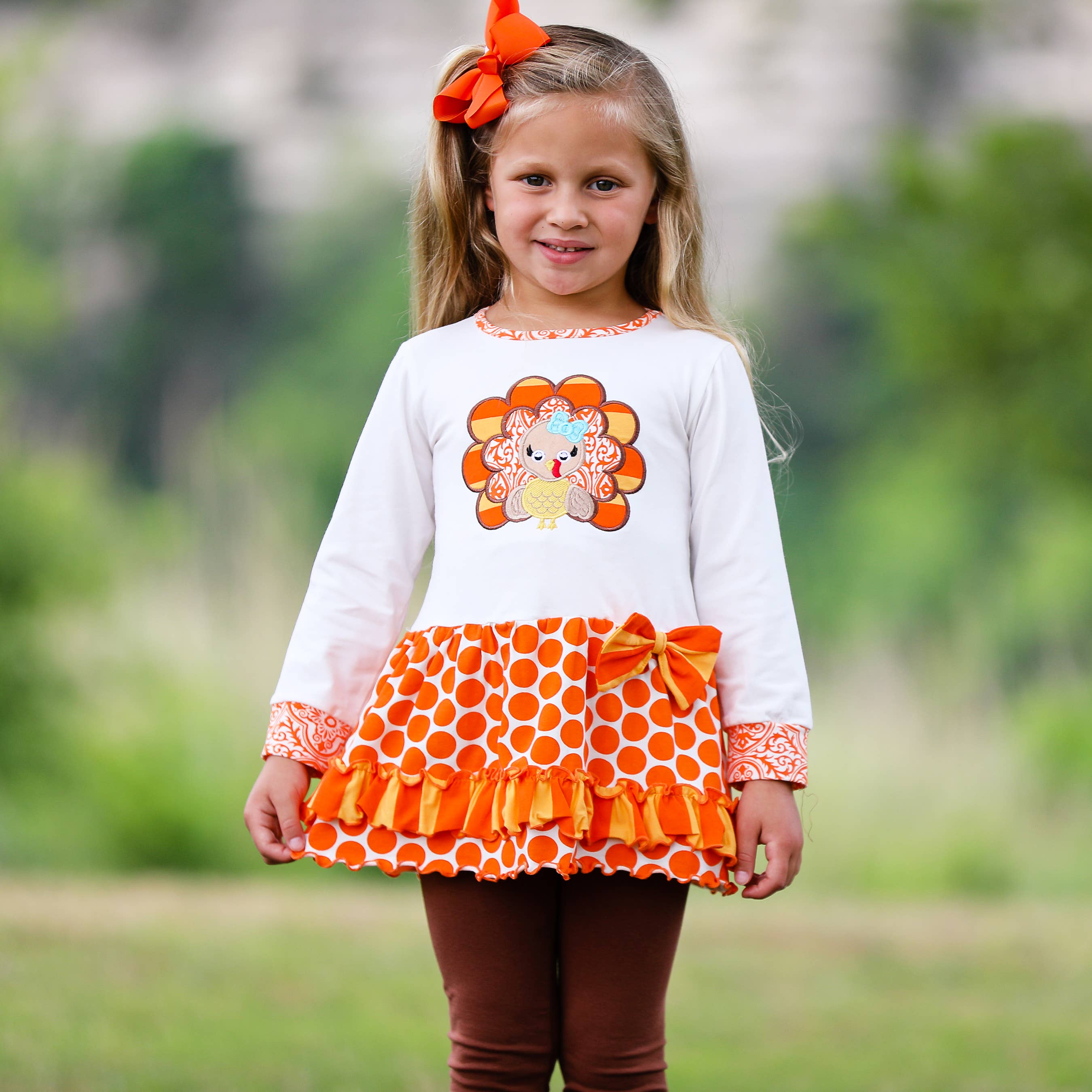 Girls Orange Thanksgiving Turkey Tunic & Leggings Clothing: 2-3T