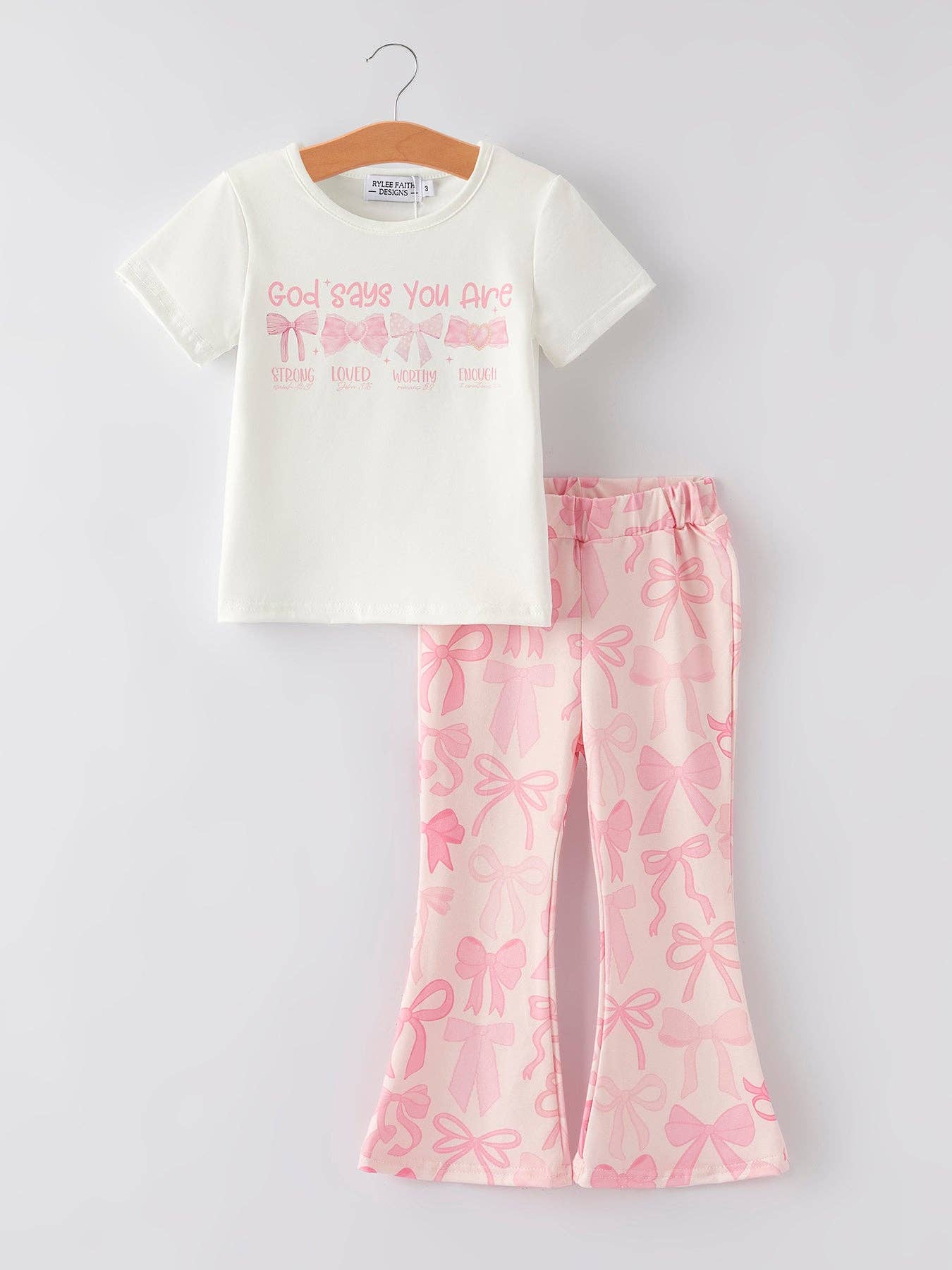 Girls Milk Silk Letters Bow Print Set: 5