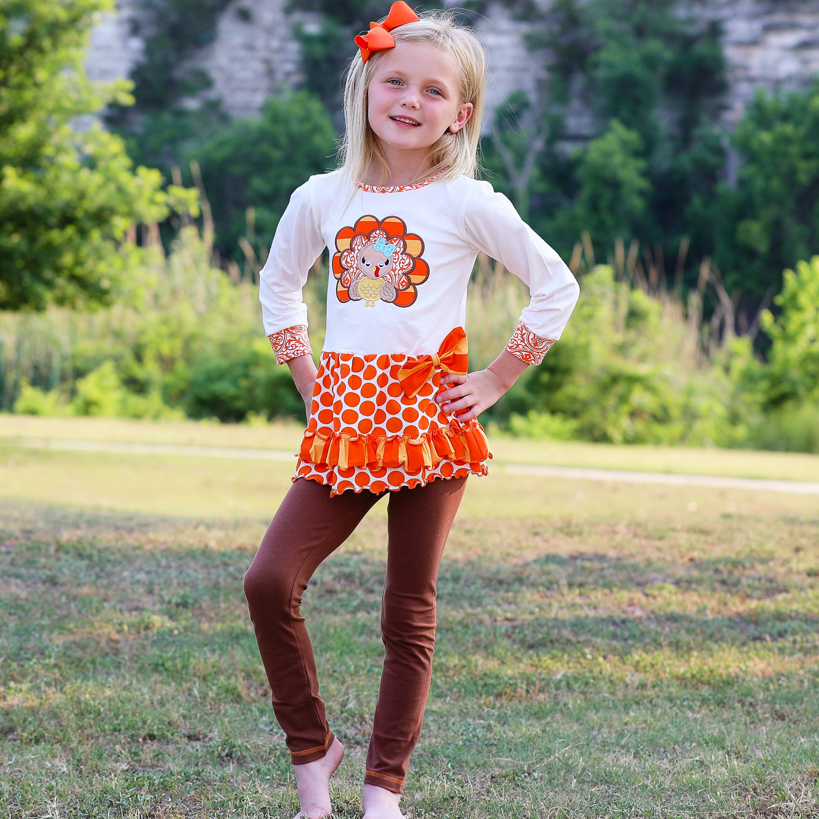 Girls Orange Thanksgiving Turkey Tunic & Leggings Clothing: 2-3T
