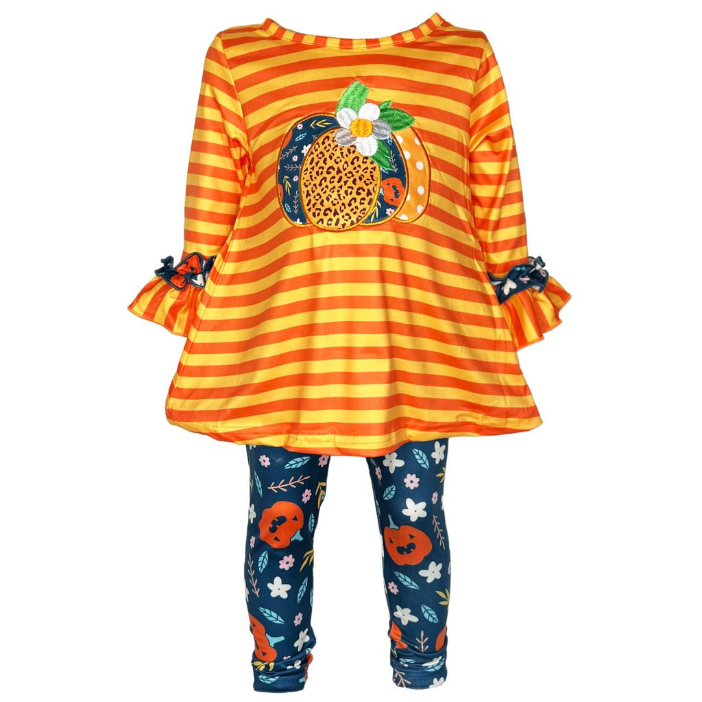 Girls Orange Fall Pumpkin 2pc Outfit Thanksgiving Clothes: 3T