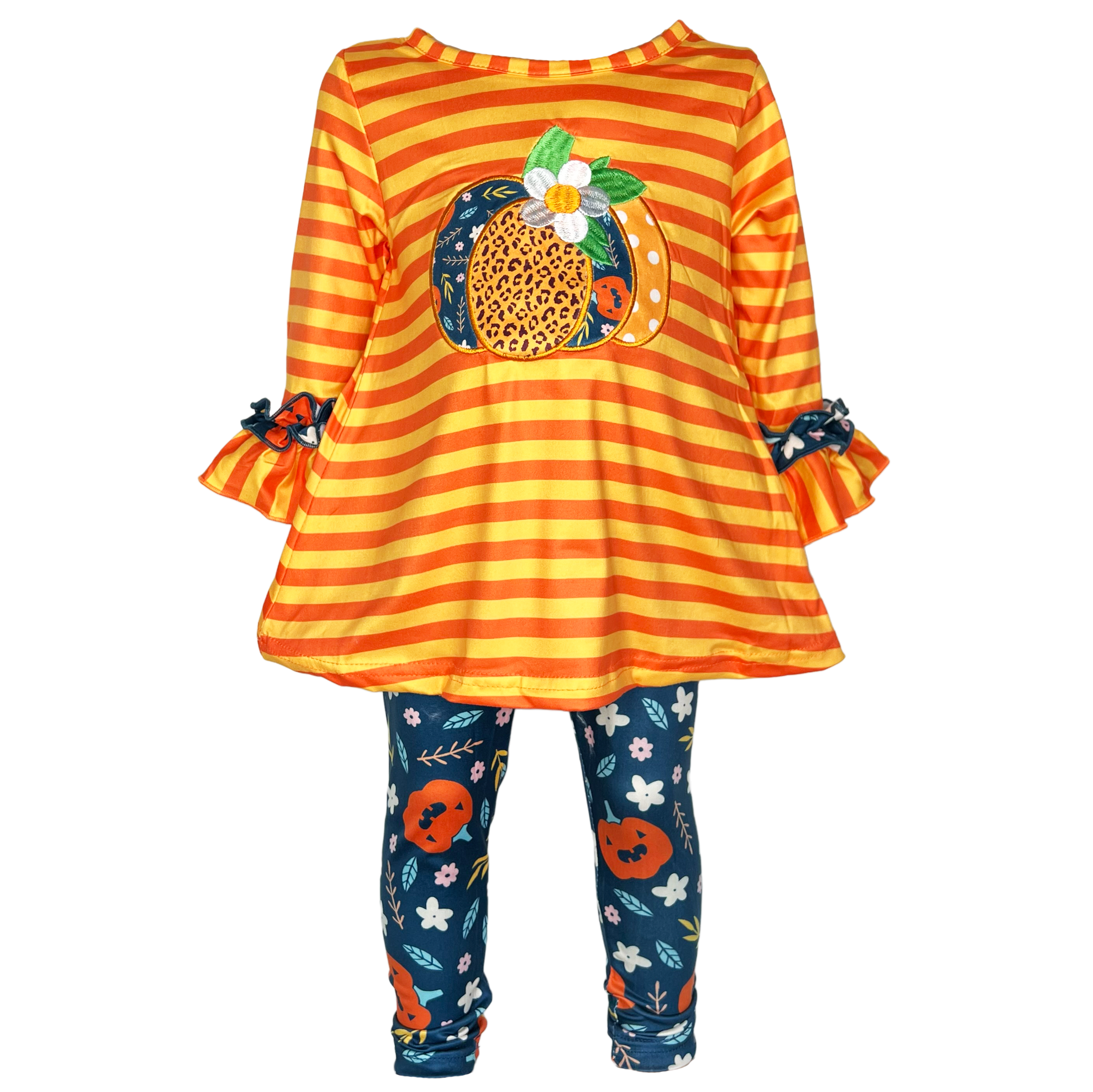 Girls Orange Fall Pumpkin 2pc Outfit Thanksgiving Clothes: 4T