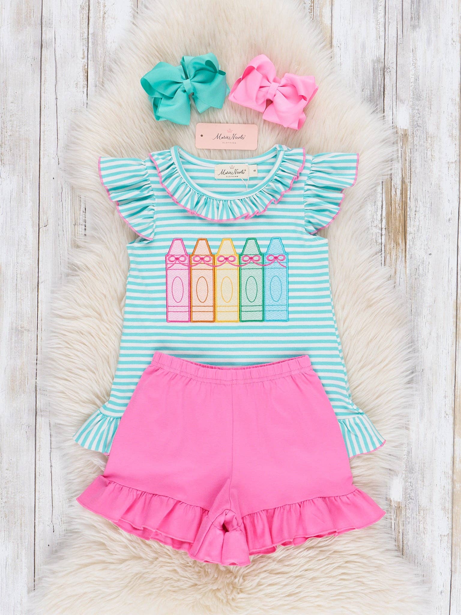 Color Me Happy Striped Crayon Cotton Outfit