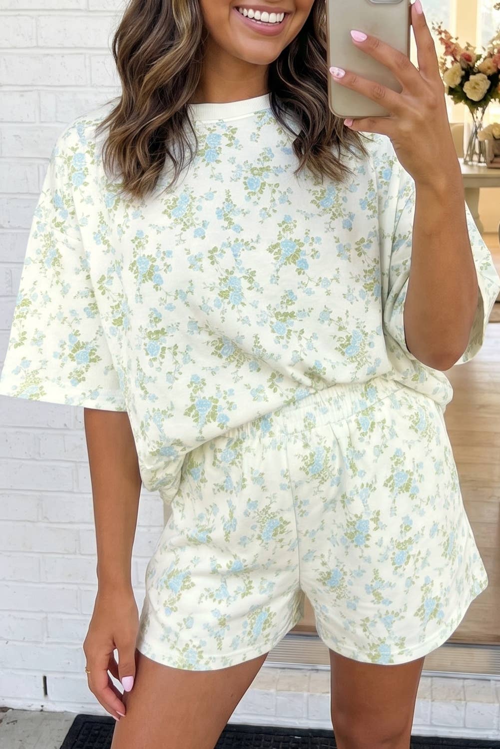 LAS Floral Oversized Tee and Shorts Set