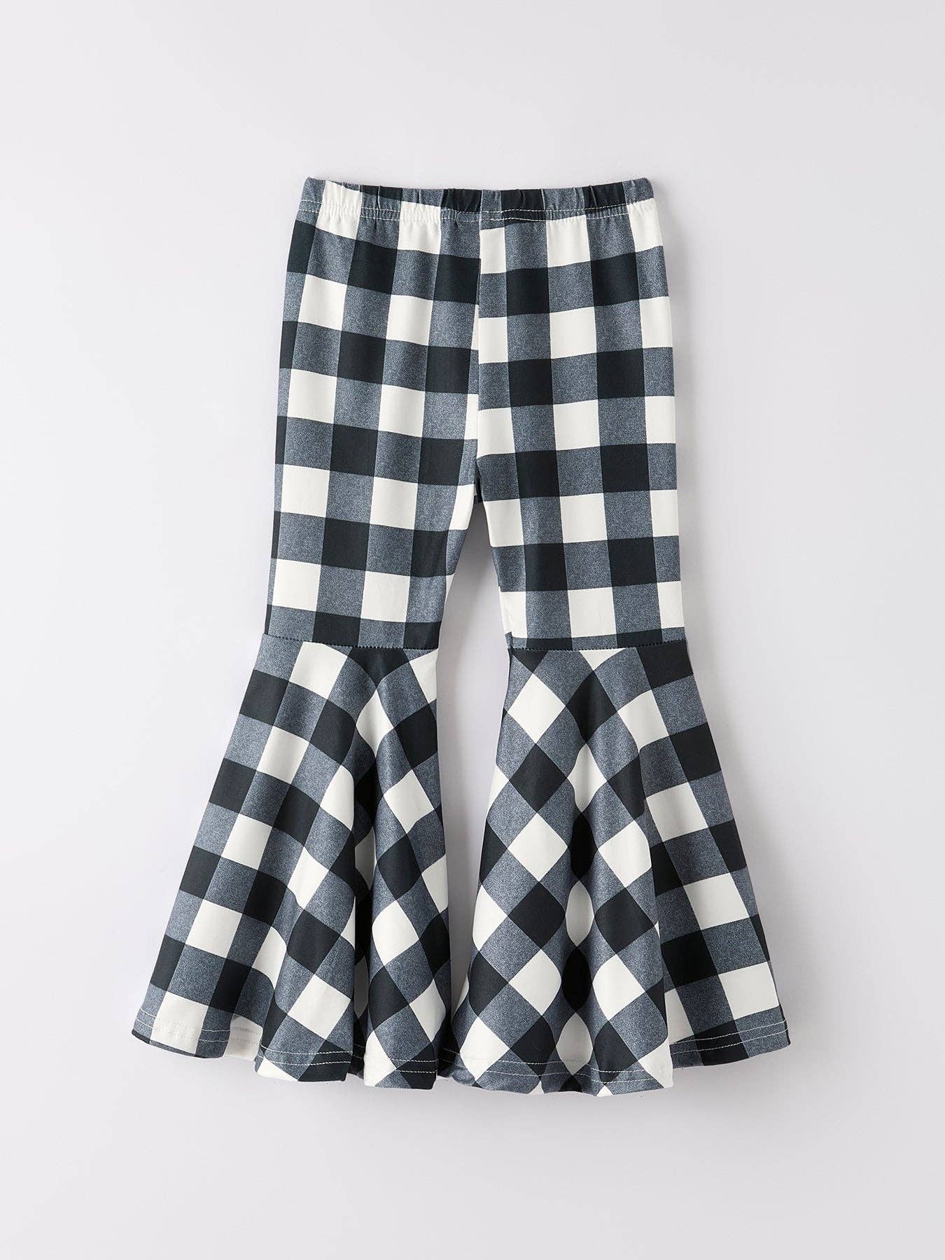 Black And White Checked Girls' Bell-Bottom Pants: 4/5Y