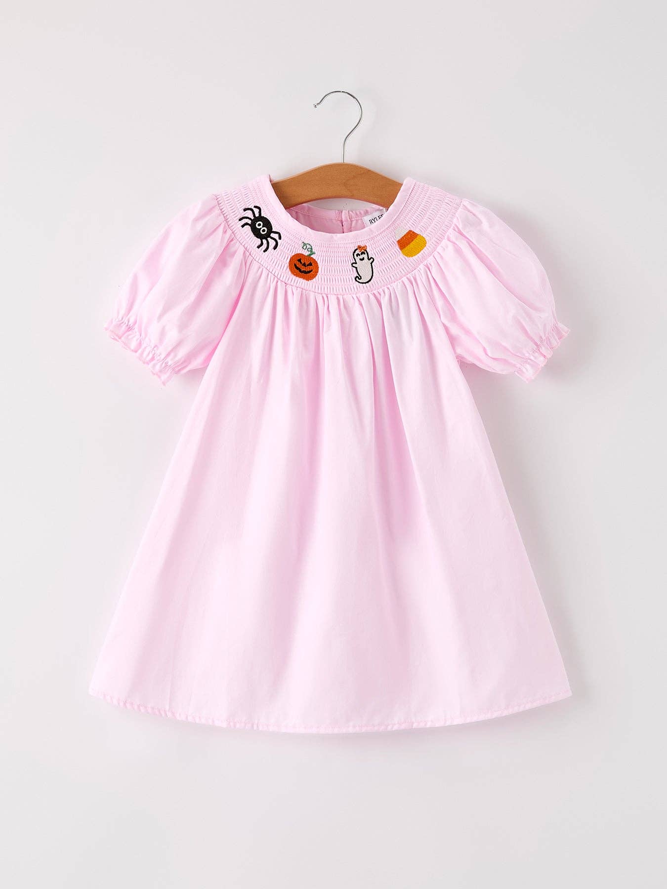Fall Halloween Pink Spider Pumpkin Ghost Smock Embroidery Girl Dress: 2