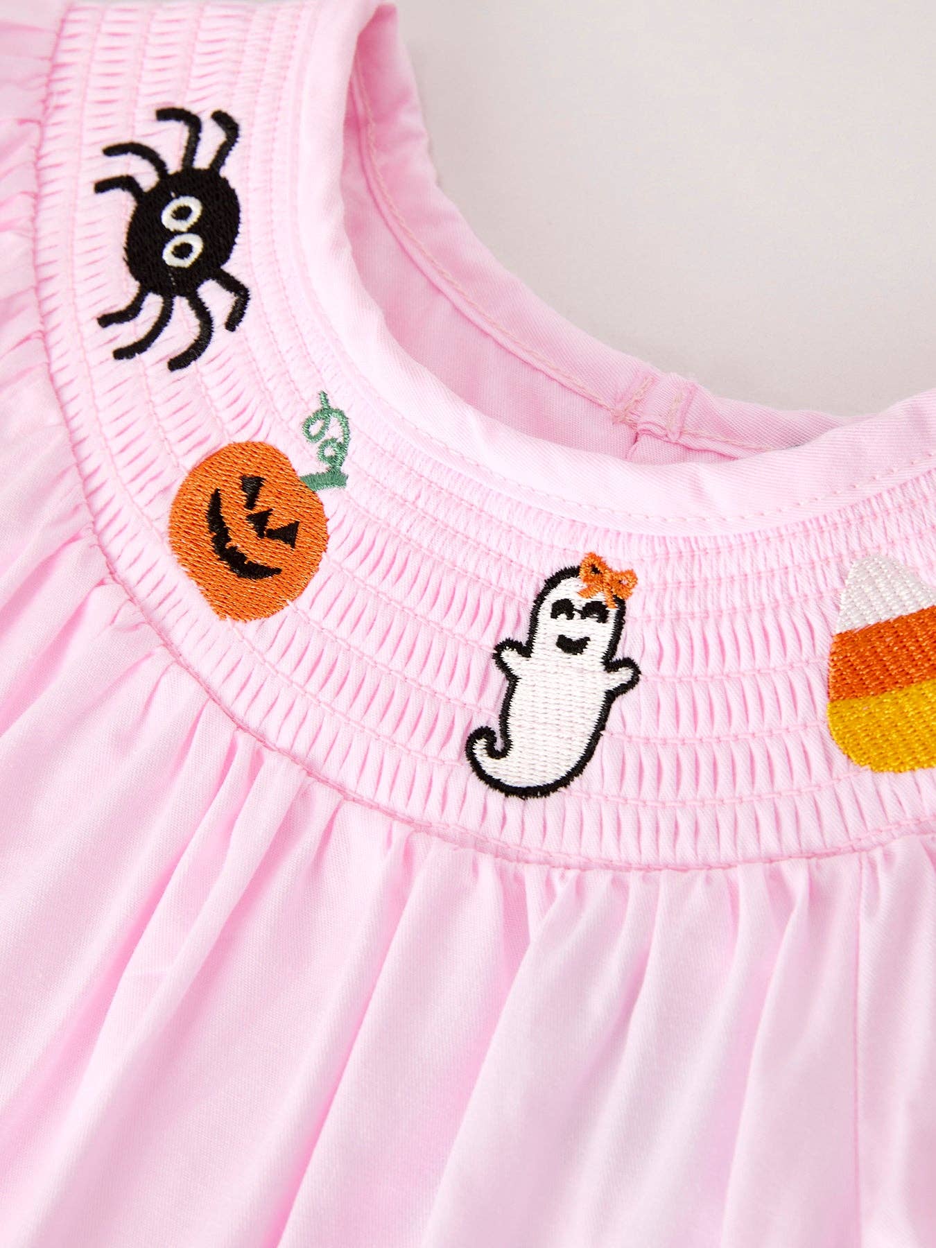 Fall Halloween Pink Spider Pumpkin Ghost Smock Embroidery Girl Dress: 2