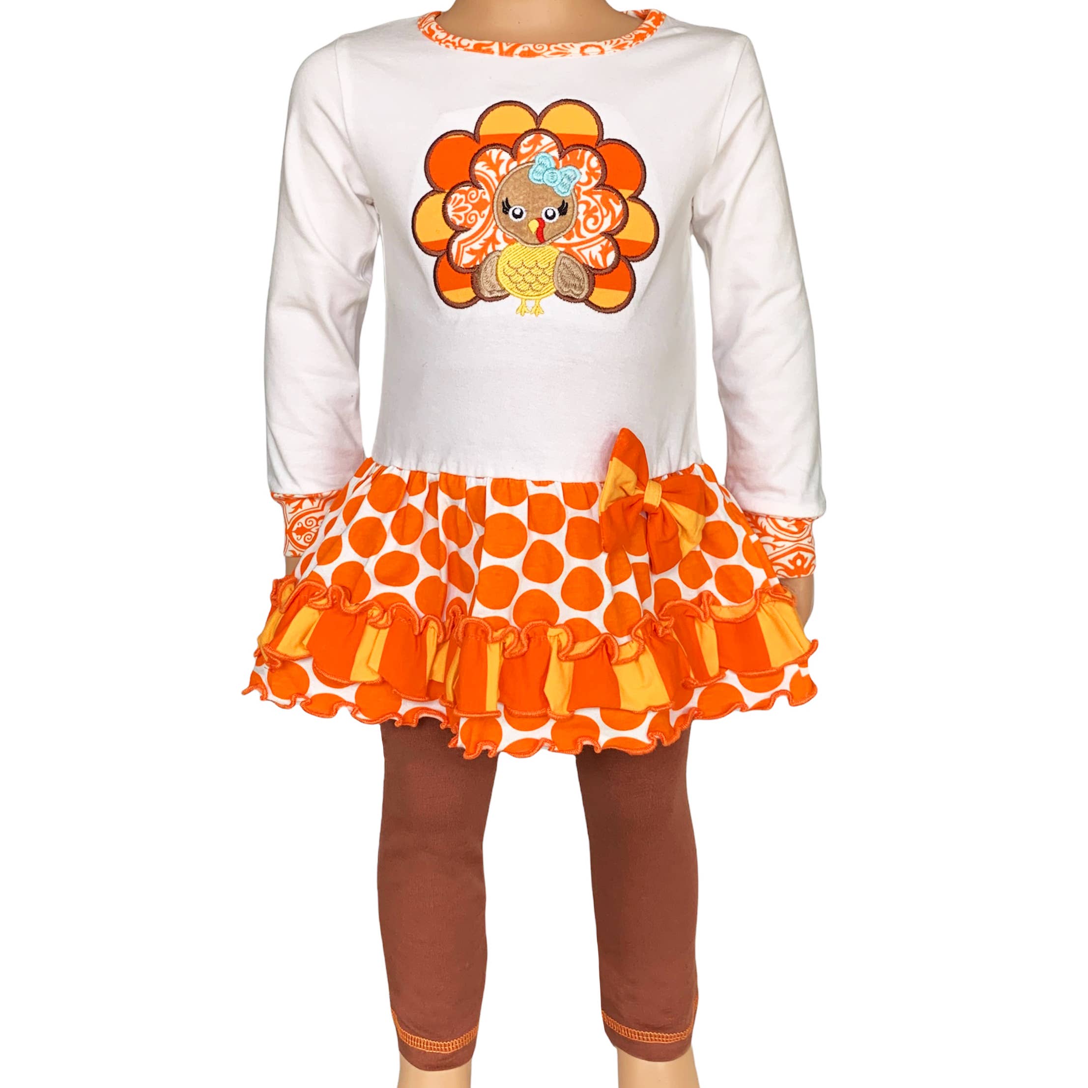 Girls Orange Thanksgiving Turkey Tunic & Leggings Clothing: 2-3T