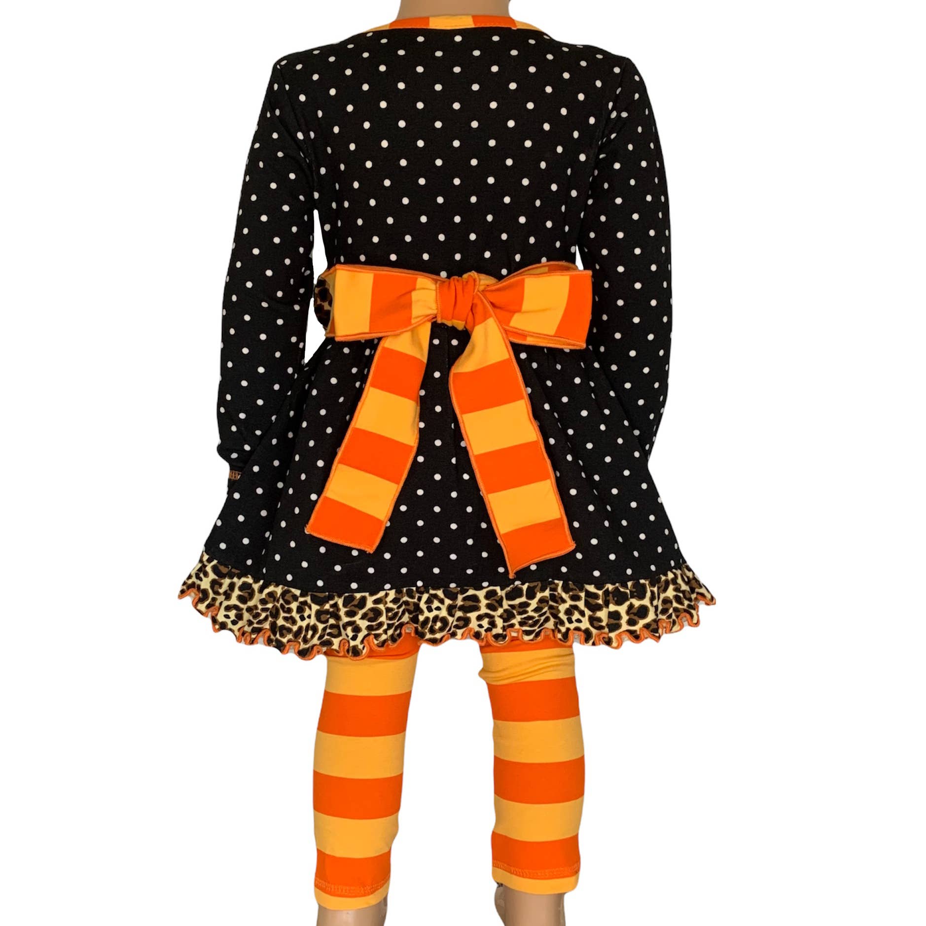 Girls Halloween Outfit Orange Pumpkin Polka Dot Dress Set: 2-3T
