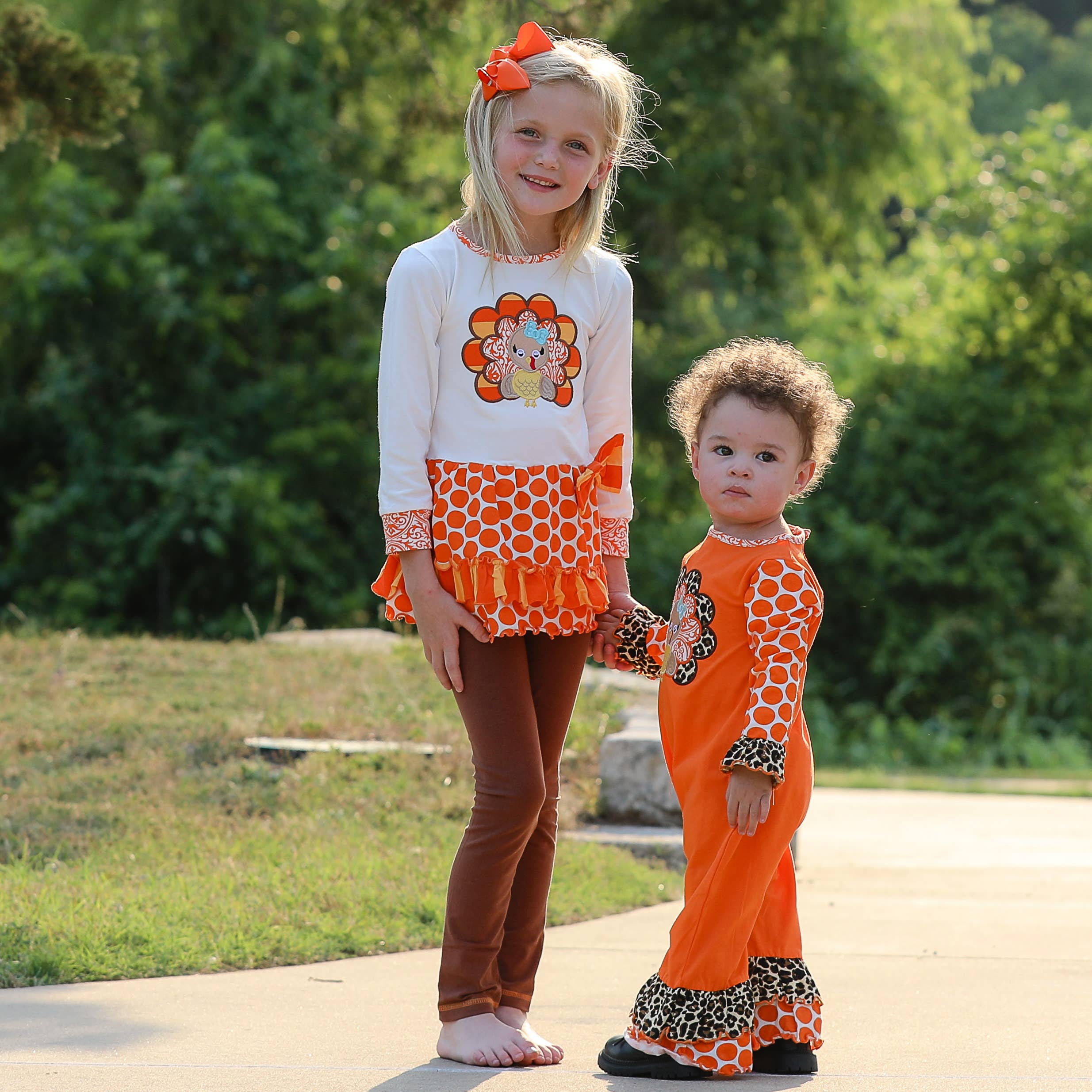Girls Orange Thanksgiving Turkey Tunic & Leggings Clothing: 2-3T
