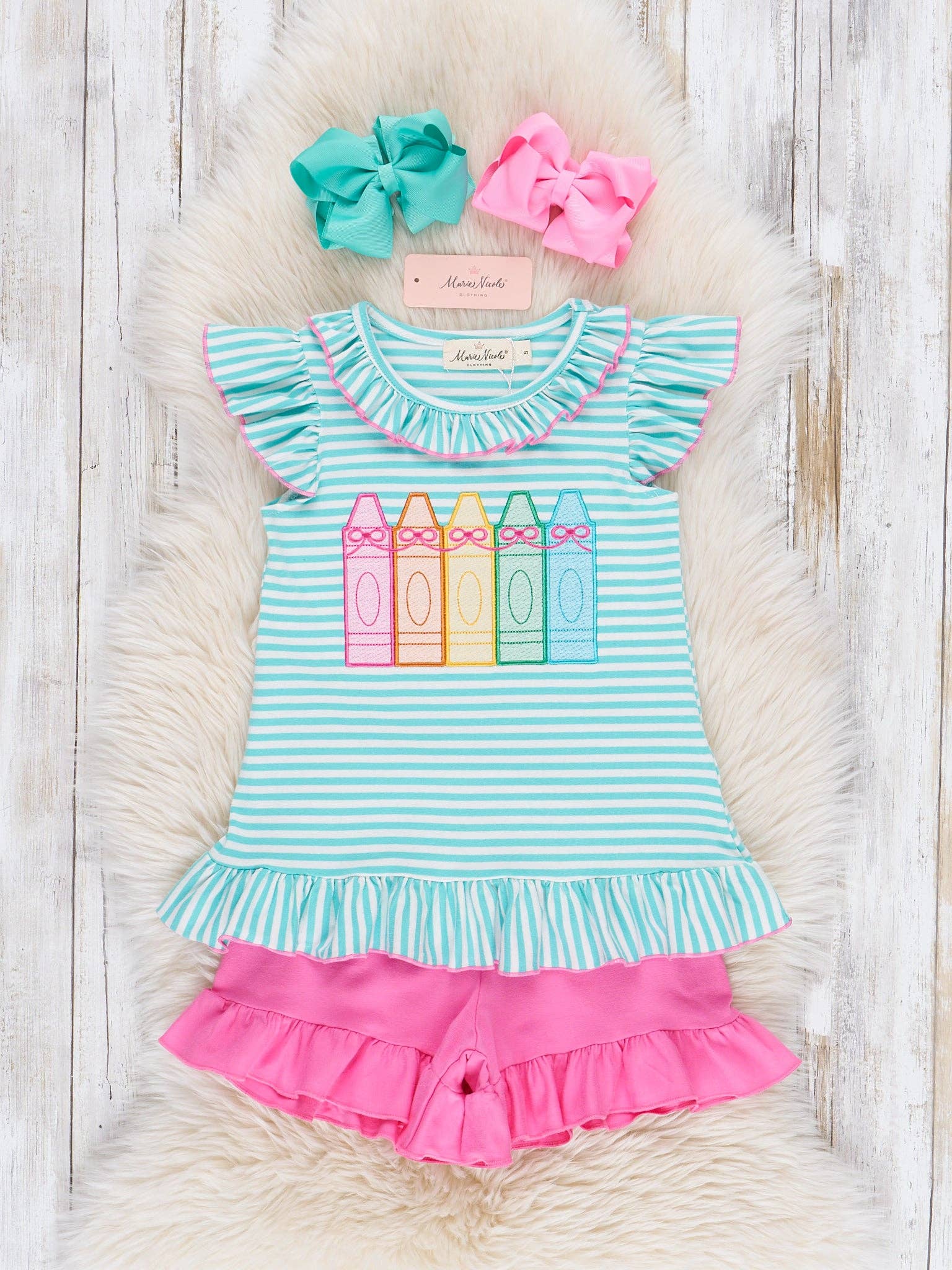 Color Me Happy Striped Crayon Cotton Outfit