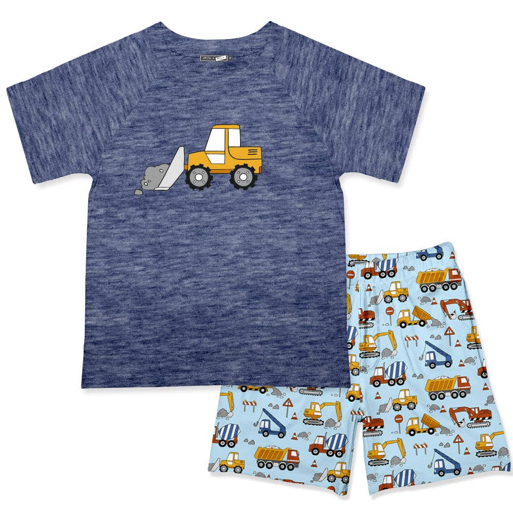 Boys Navy Heather Digger Crewneck Tee & Truck Pocket Shorts