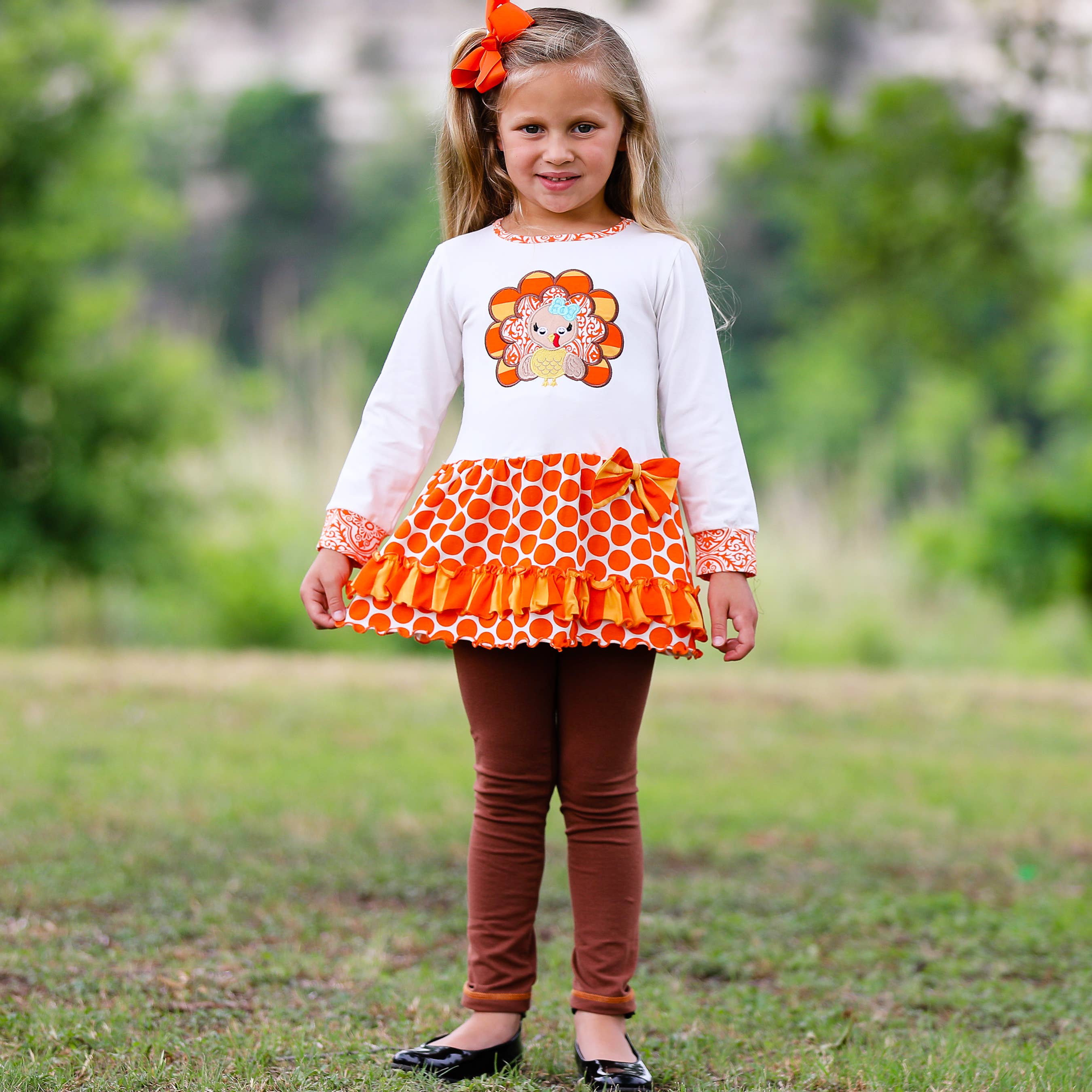 Girls Orange Thanksgiving Turkey Tunic & Leggings Clothing: 2-3T