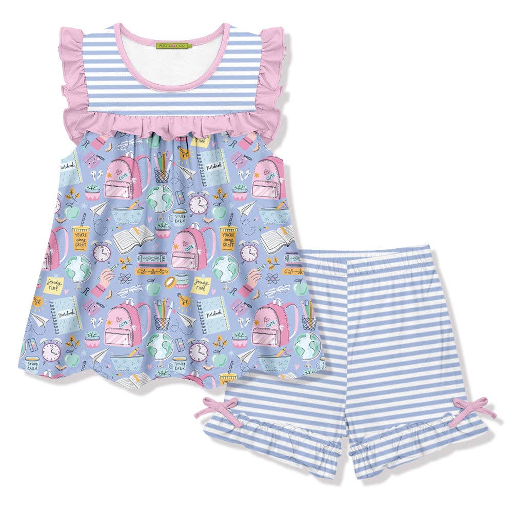 Girls Periwinkle Back to school top and Shorts