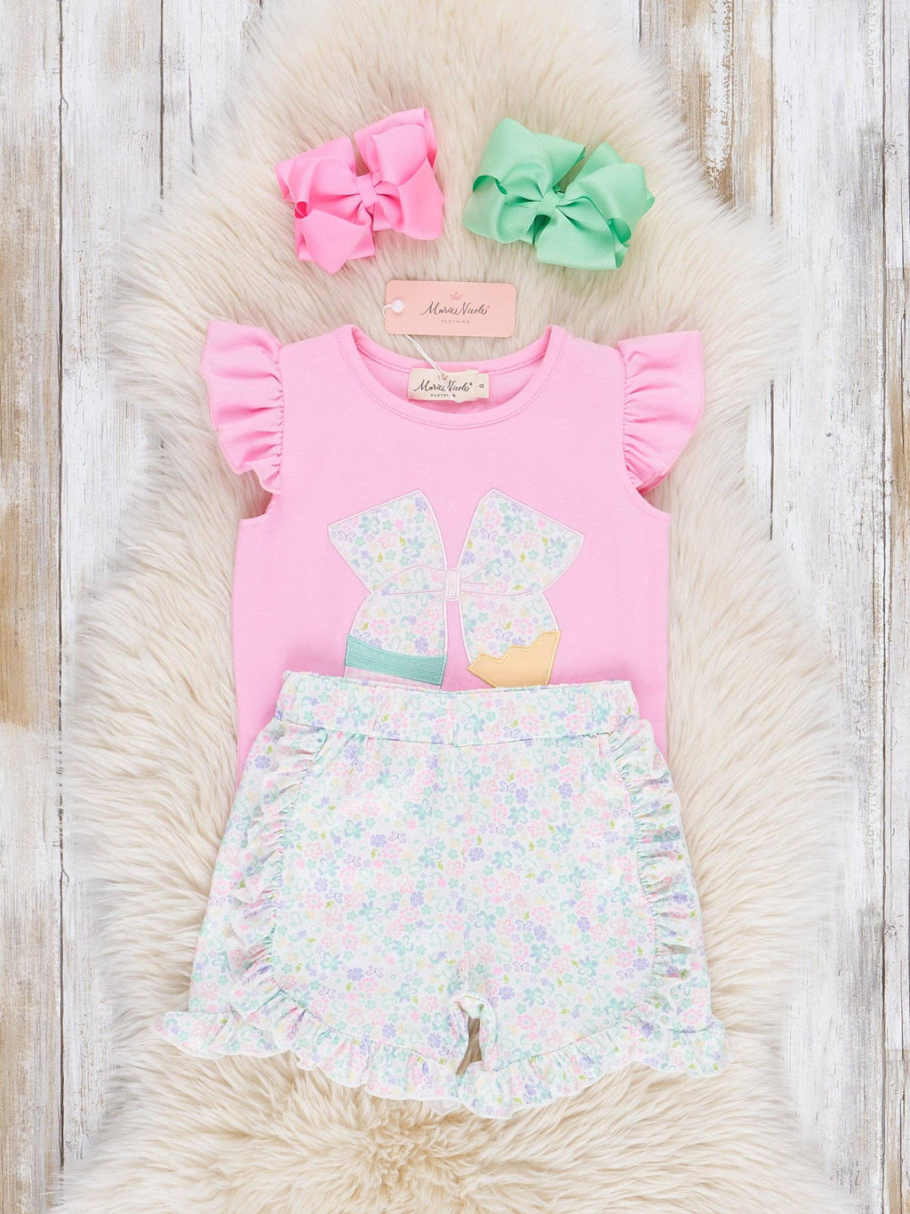 Sweet Embroidered Pencil Bows Ruffle Outfit