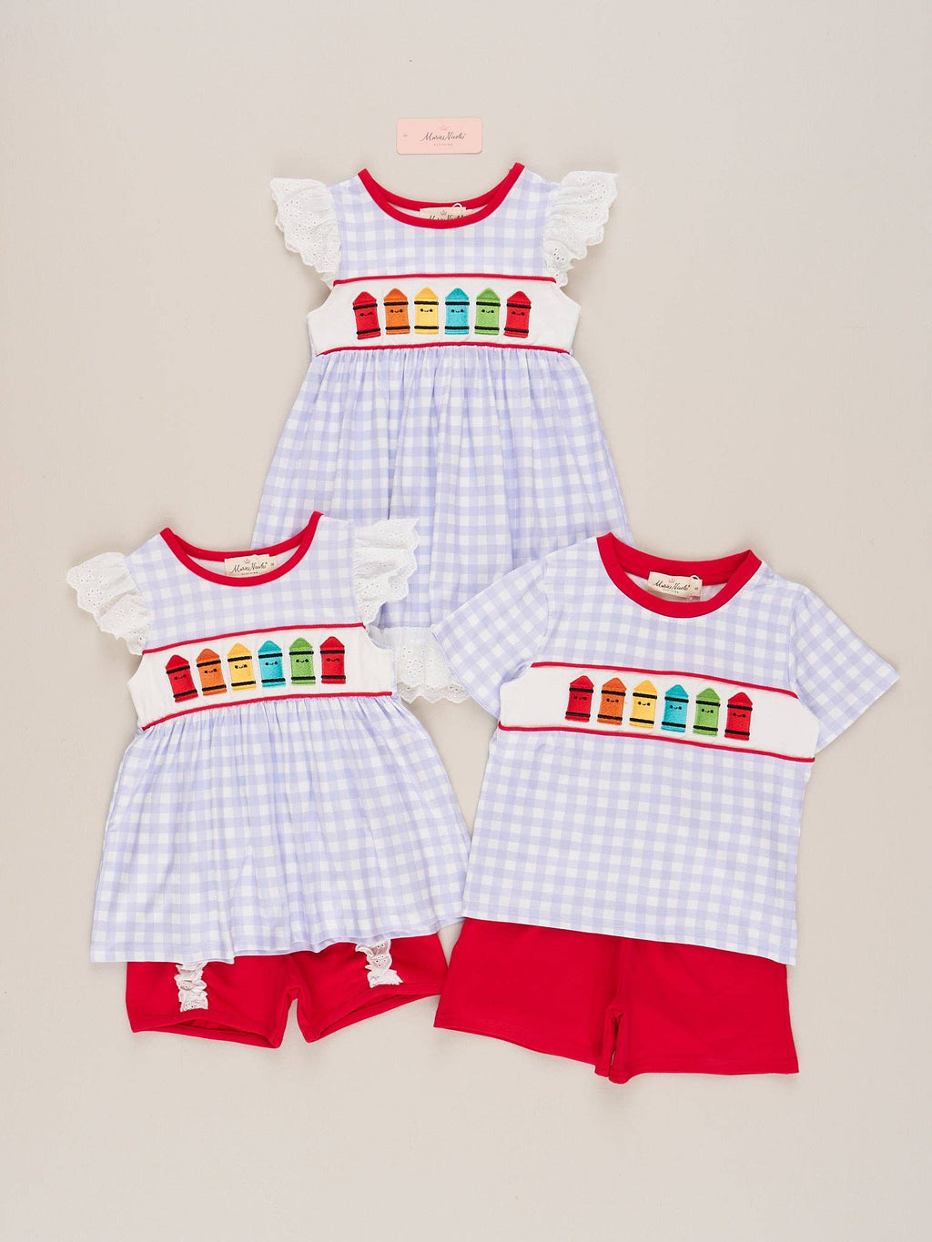 Bright Crayons Embroidered Gingham Ruffle Outfit