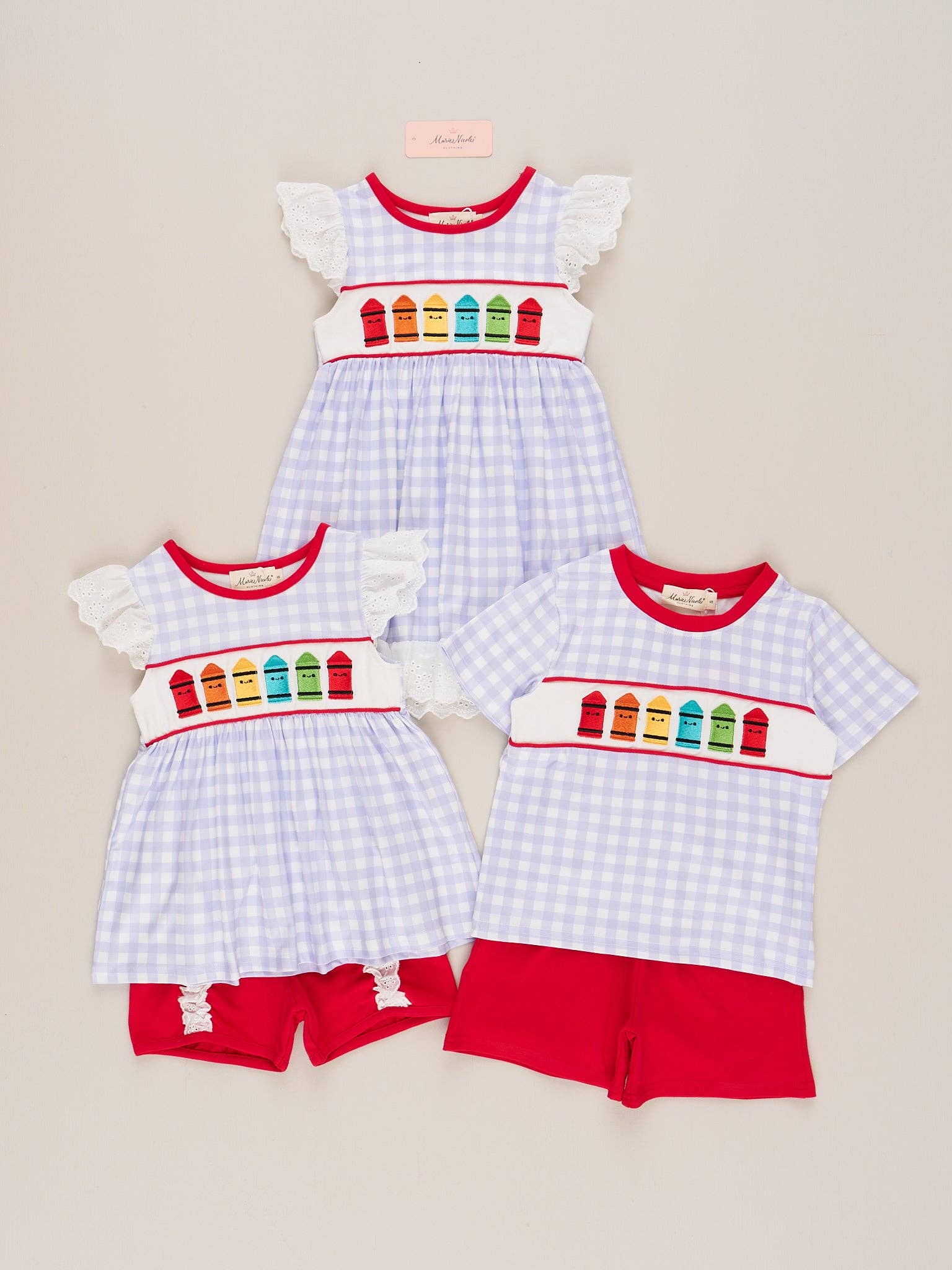 Bright Crayons Embroidered Gingham Ruffle Outfit