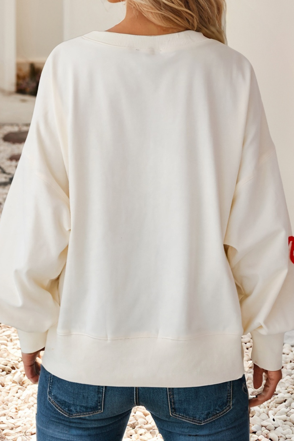 LDC Corded Christmas Pattern Oversize Sweatshirt: Beige / XL