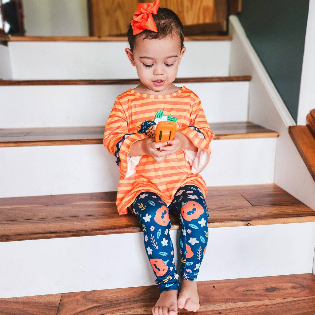 Girls Orange Fall Pumpkin 2pc Outfit Thanksgiving Clothes: 3T