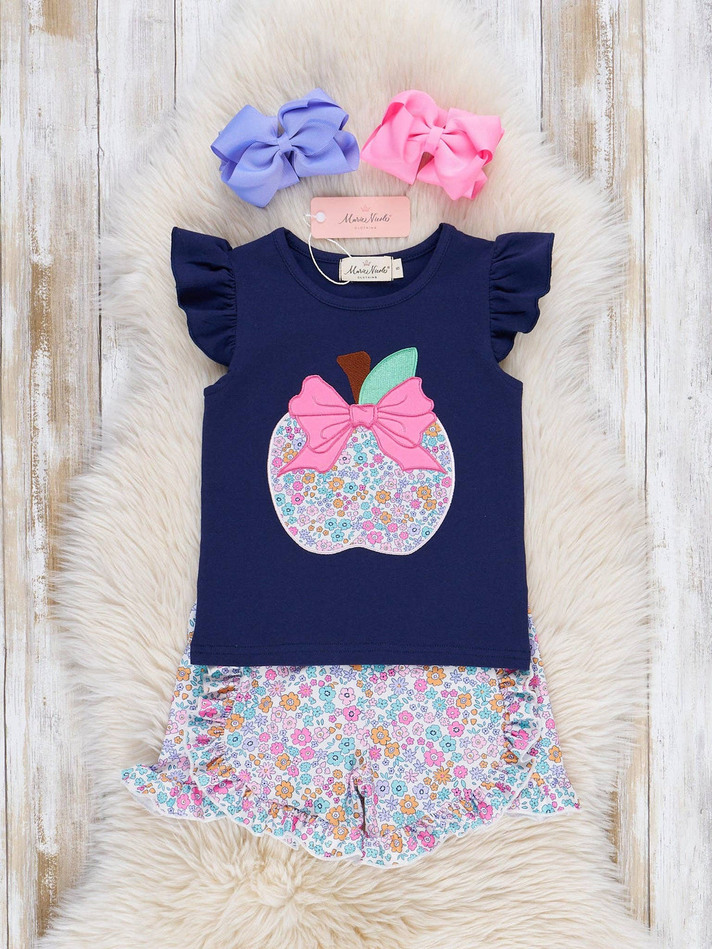 Floral Embroidered Apple Ruffle Outfit