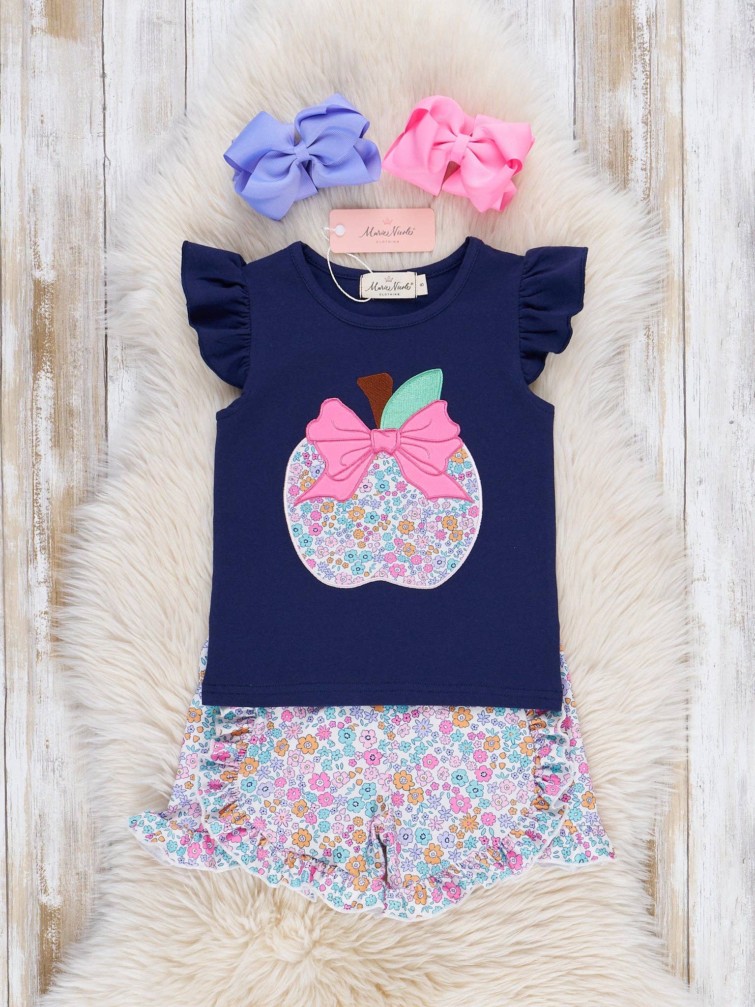 Floral Embroidered Apple Ruffle Outfit