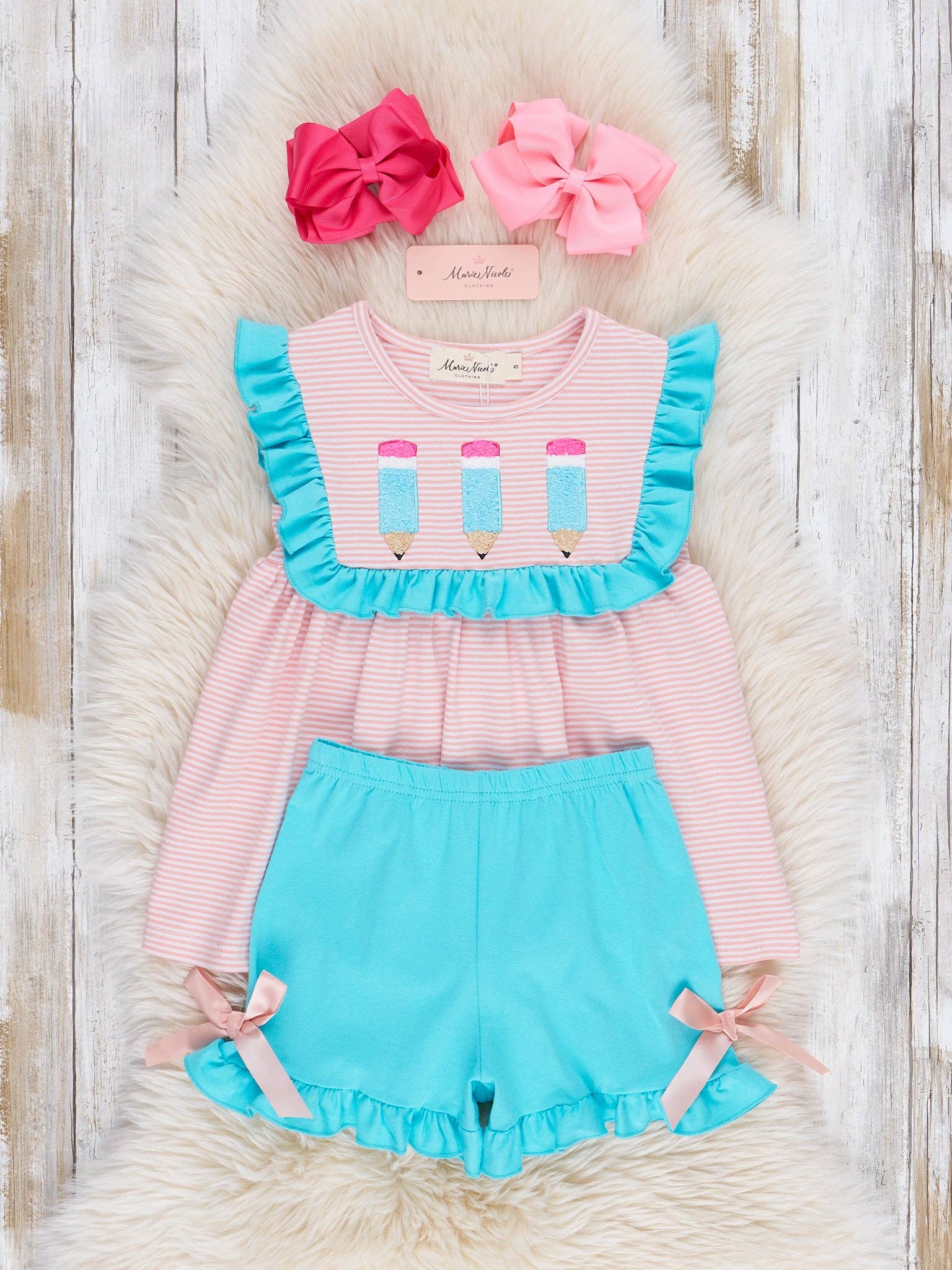 Turquoise Embroidered Pencil Ruffle Outfit