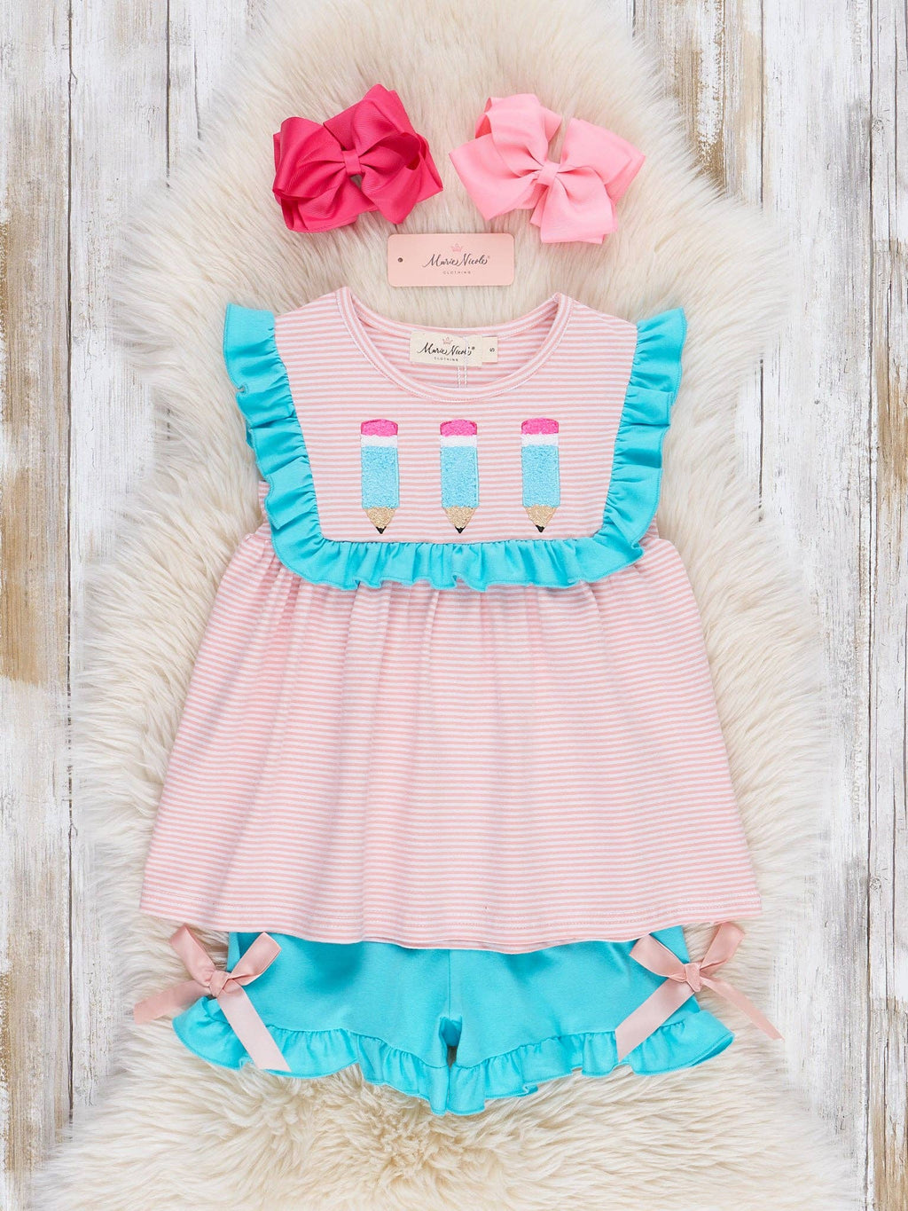 Turquoise Embroidered Pencil Ruffle Outfit