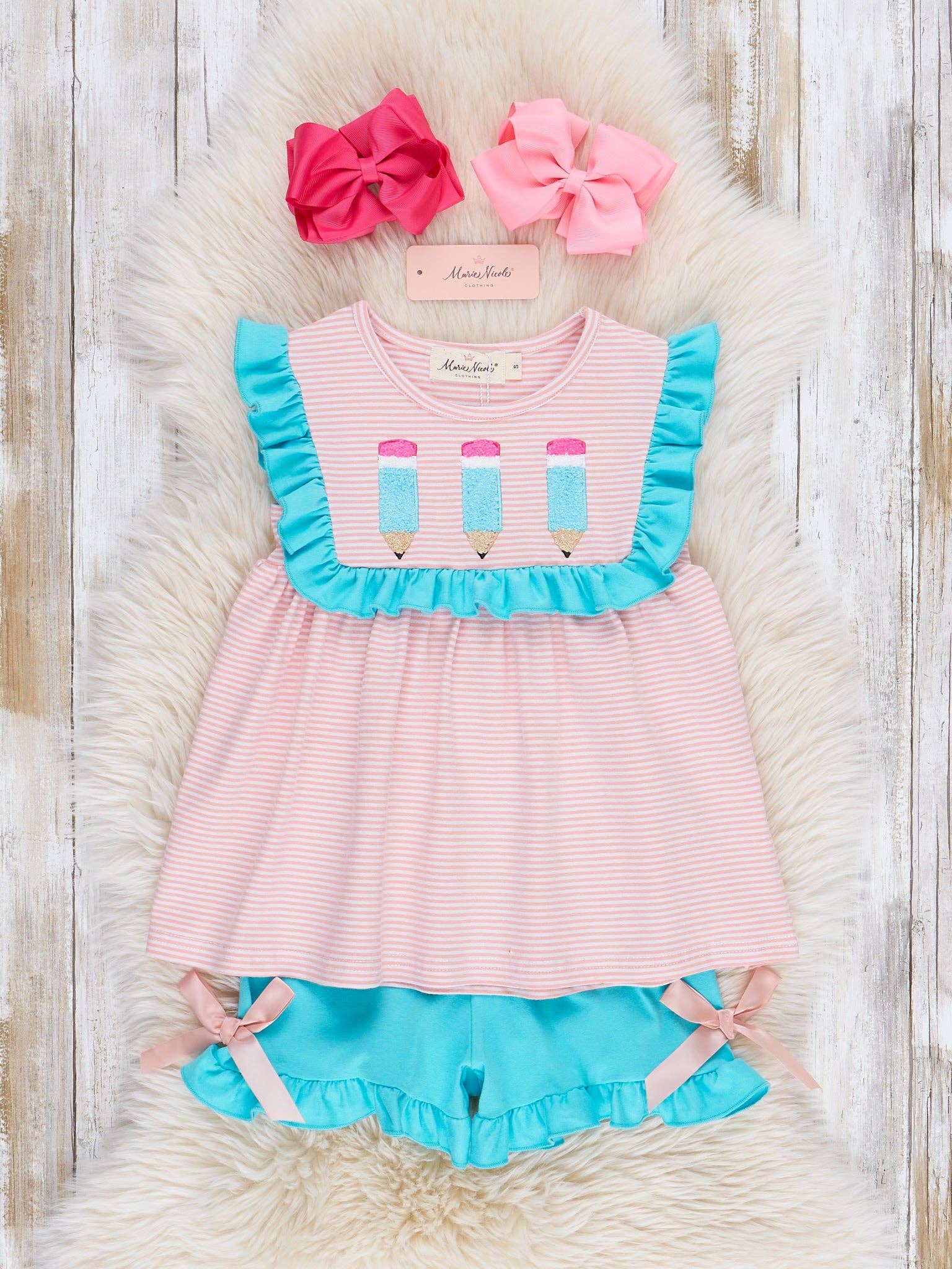 Turquoise Embroidered Pencil Ruffle Outfit