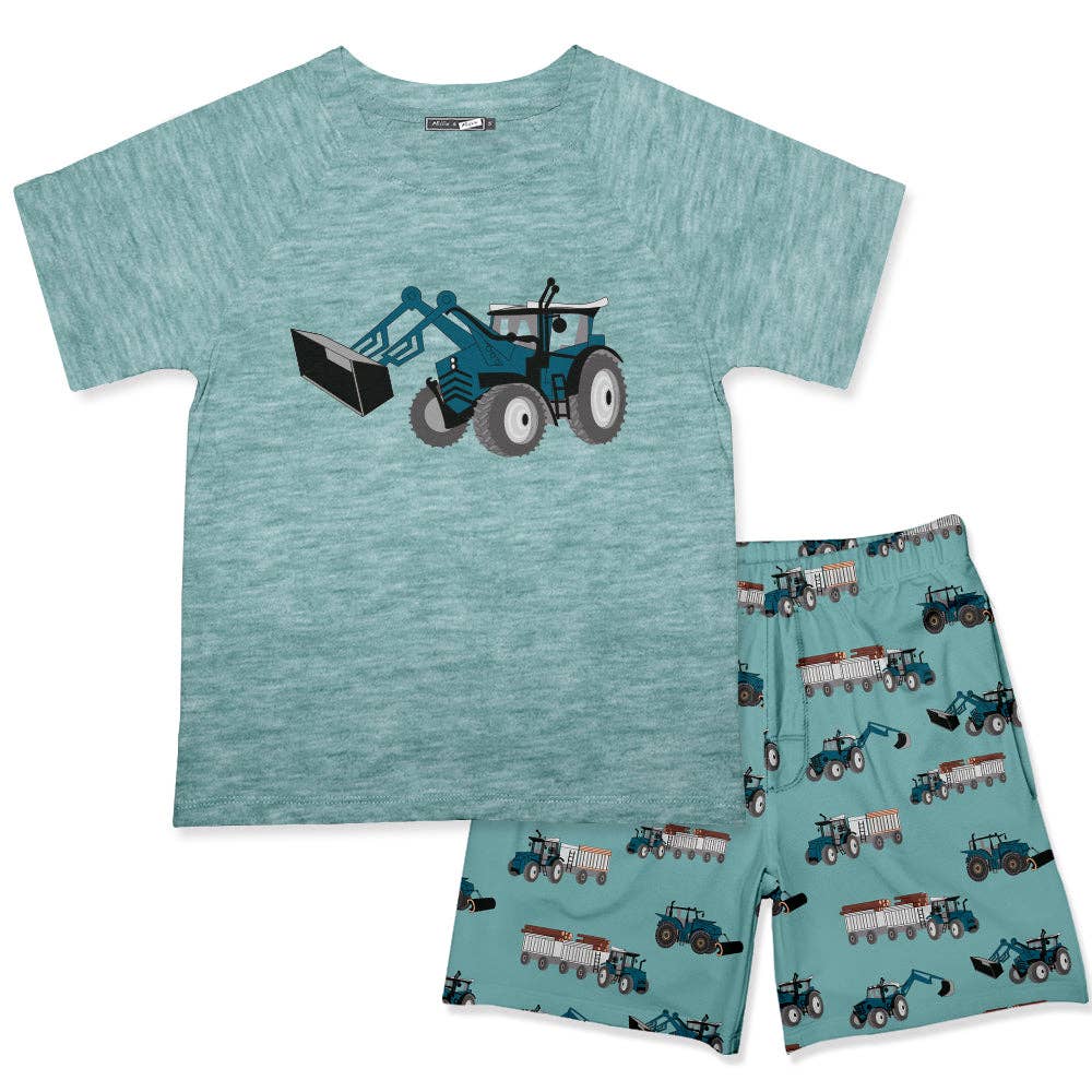 Boys Nile Blue Heather Crewneck Tee & Tractor Pocket Shorts