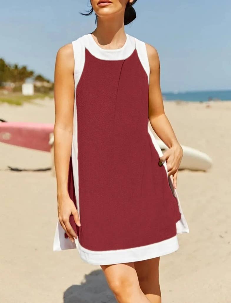 Color Block Side Slit Mini Dress & Shorts Casual Set