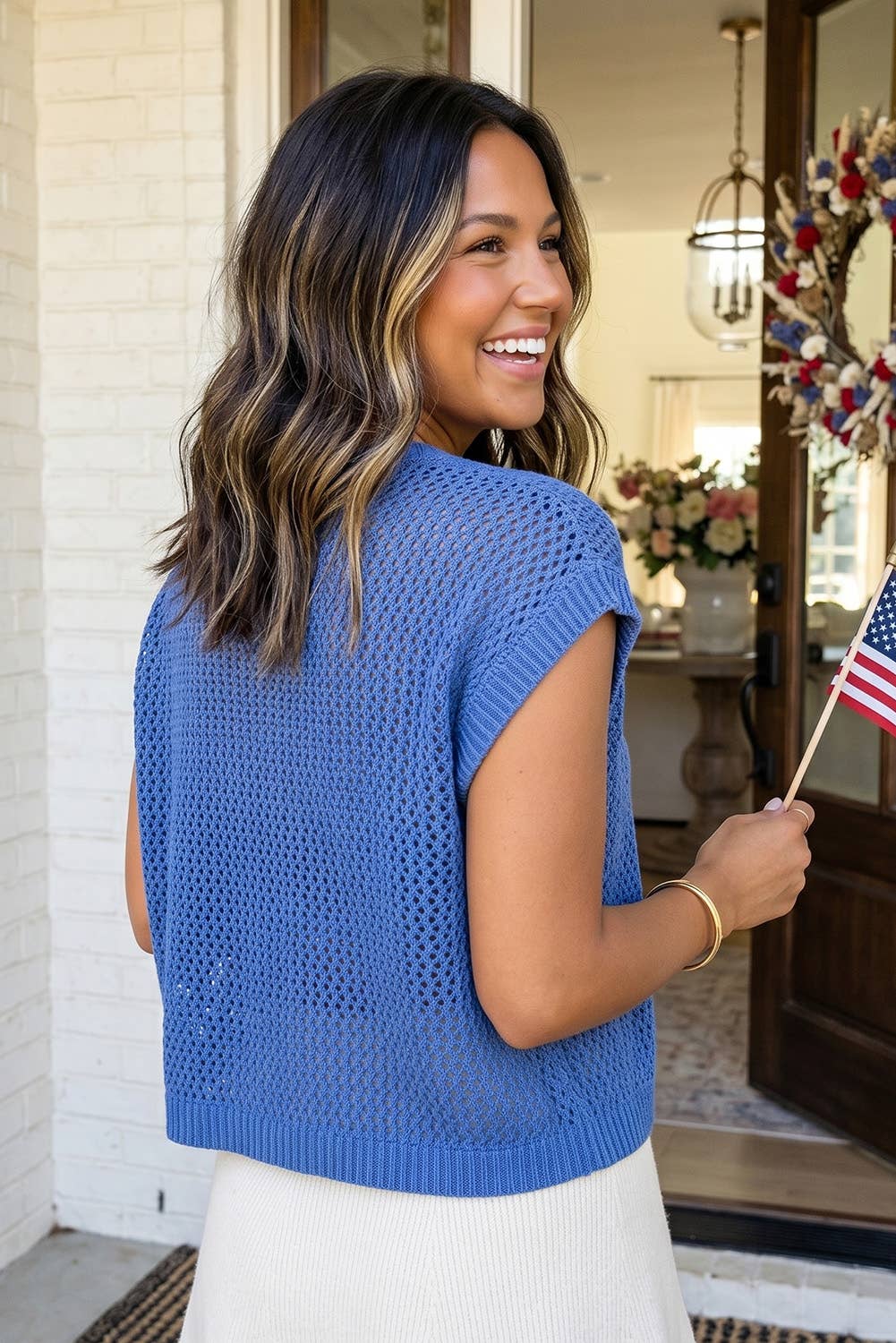 Flag Graphic Short Sleeve Sweater Top