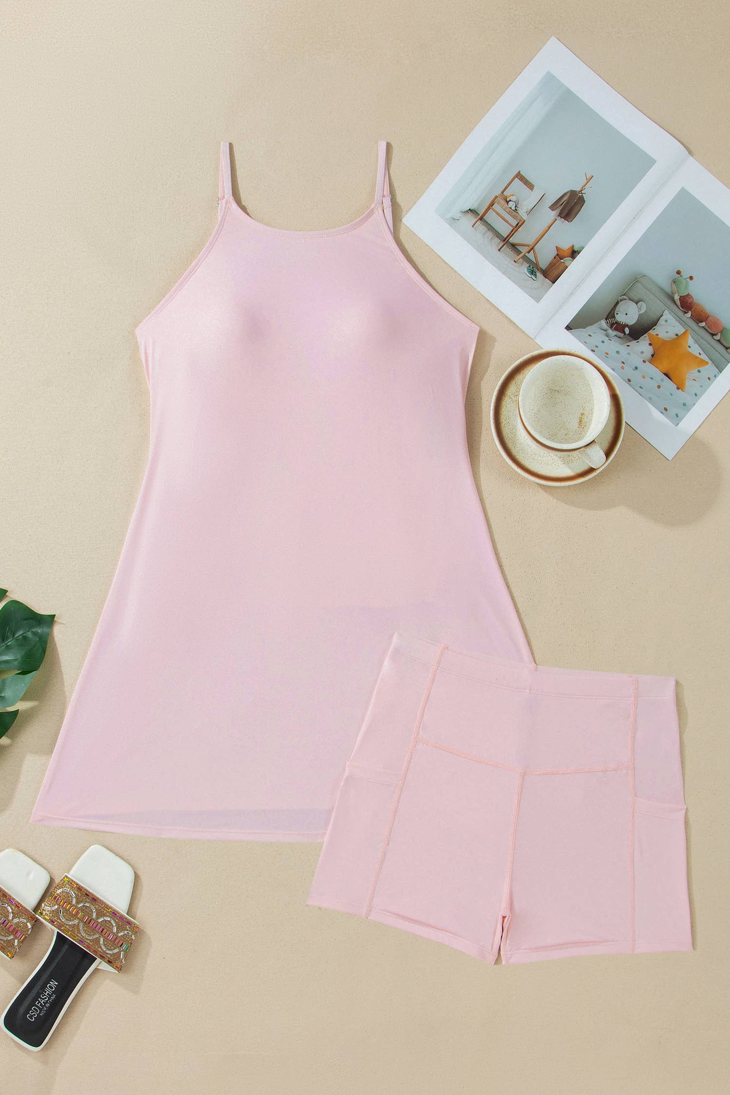Solid Slim Tank Dress with Athletic Shorts Set