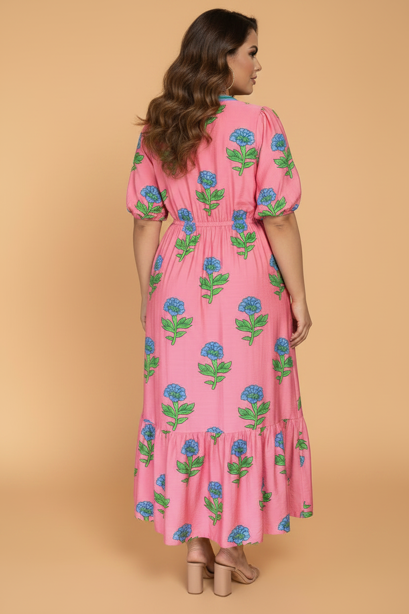 Plus Size Floral Stripe Ruffle Maxi Dress