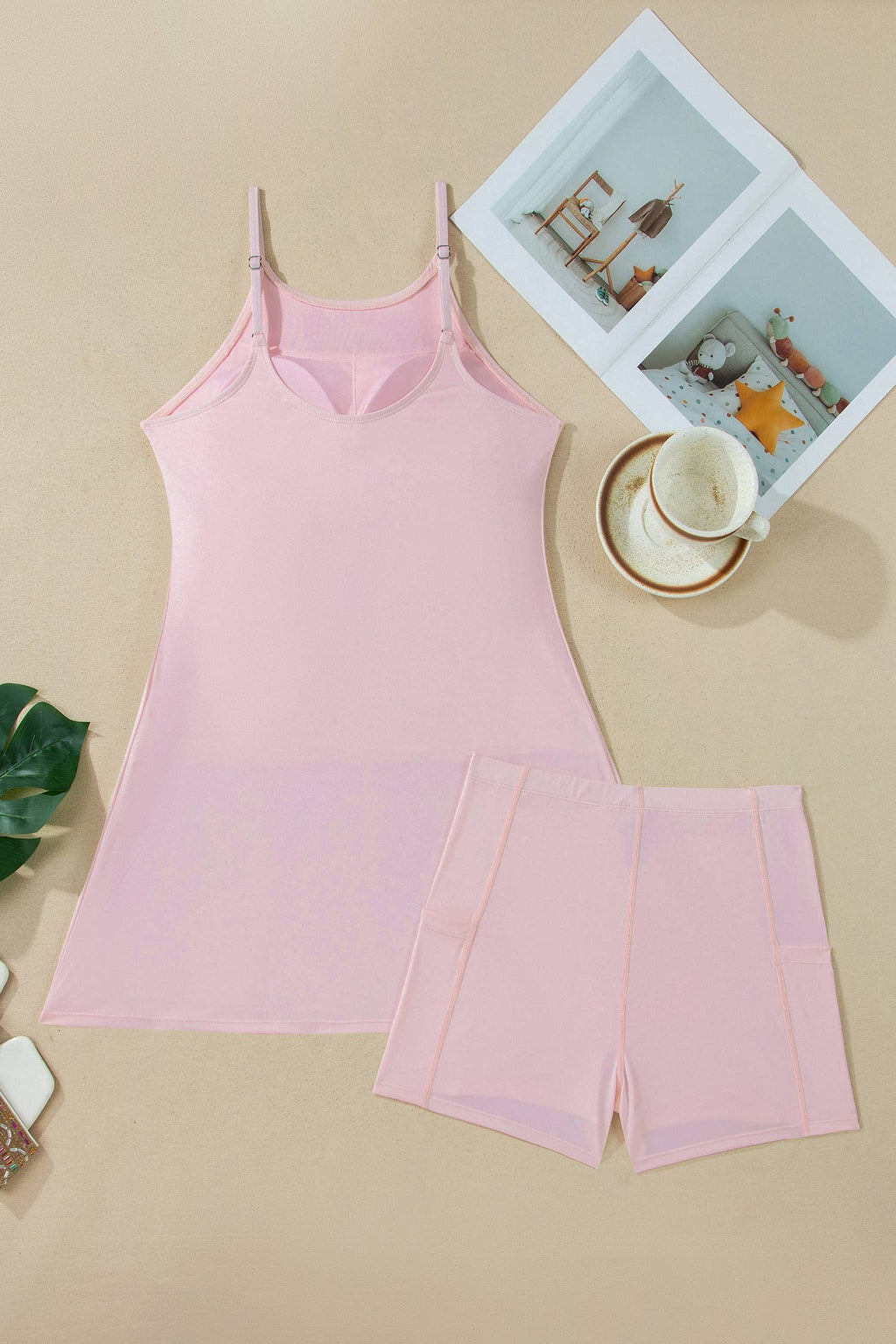 Solid Slim Tank Dress with Athletic Shorts Set