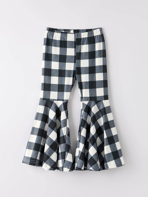 Black And White Checked Girls' Bell-Bottom Pants: 3/4Y