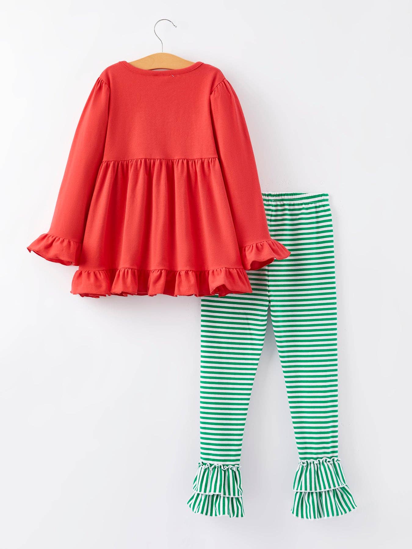 Christmas Tree Print Striped Girls Outfit Set: 2