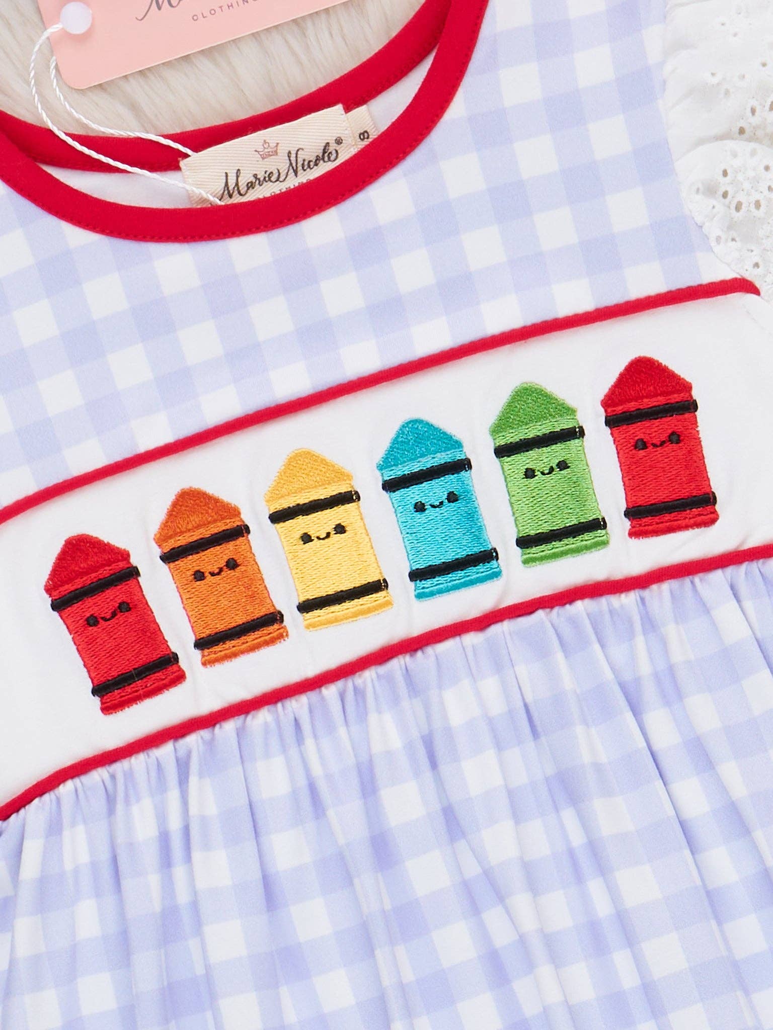 Bright Crayons Embroidered Gingham Ruffle Outfit