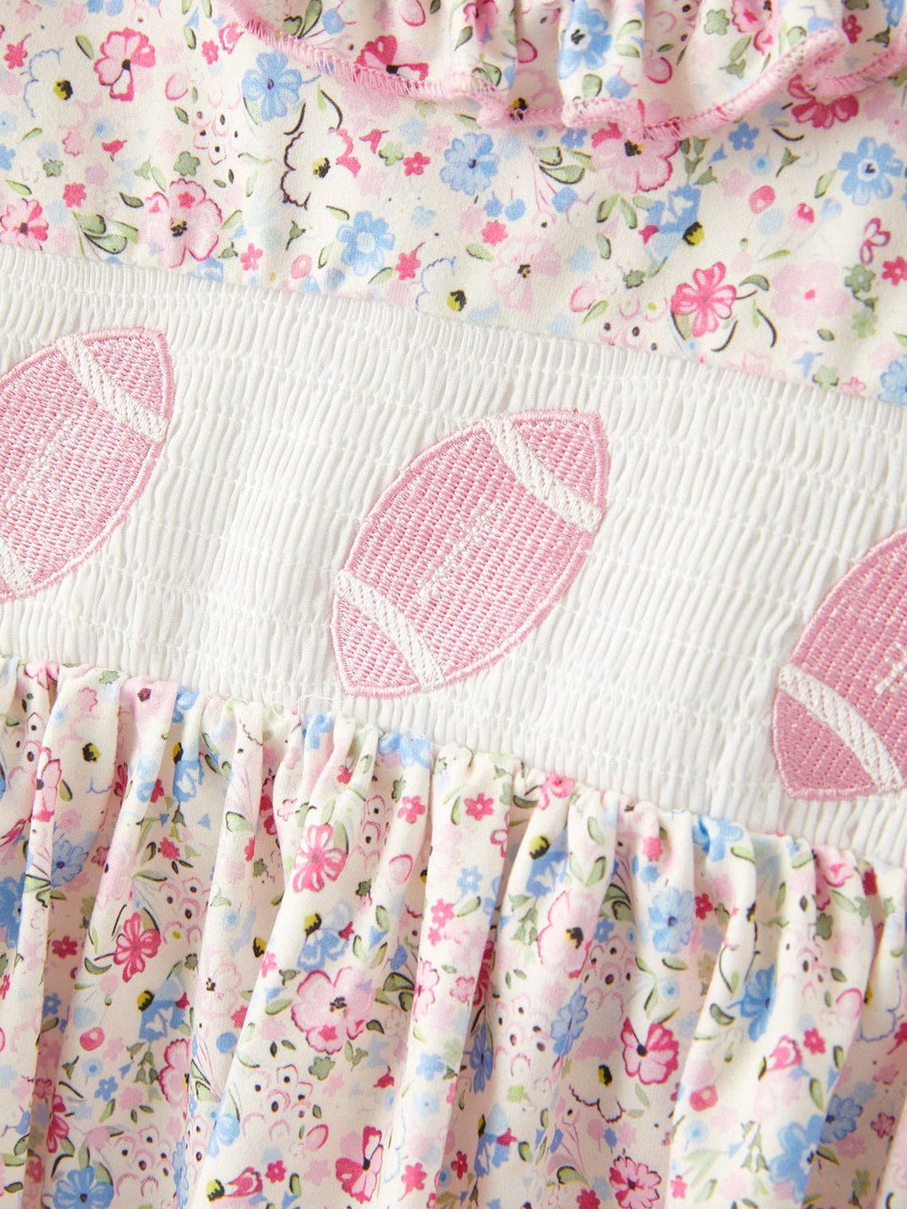 Football Smocking Embroidered Girls Outfit Set: 2
