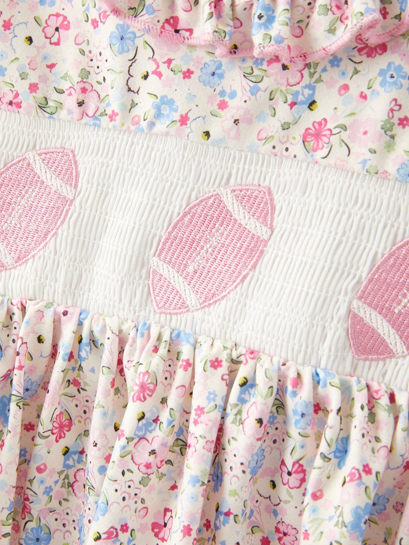 Football Smocking Embroidered Girls Outfit Set: 2