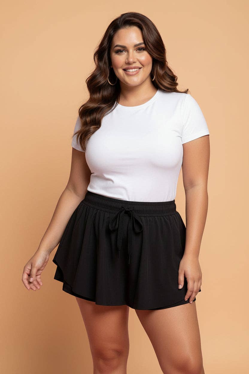 Plus Size Solid Drawstring Skort