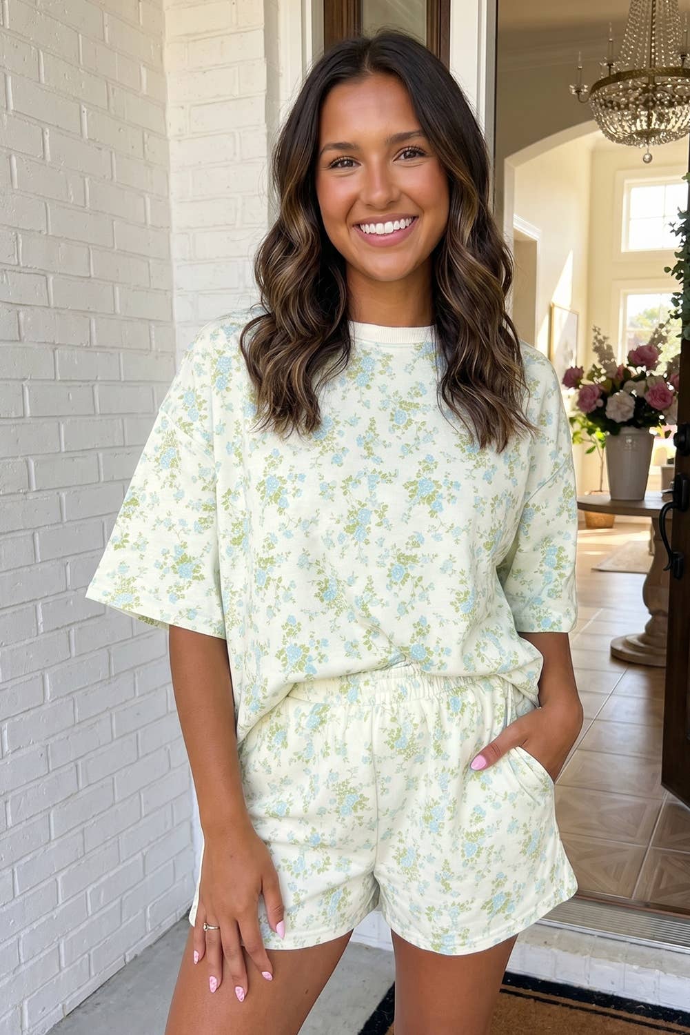 LAS Floral Oversized Tee and Shorts Set