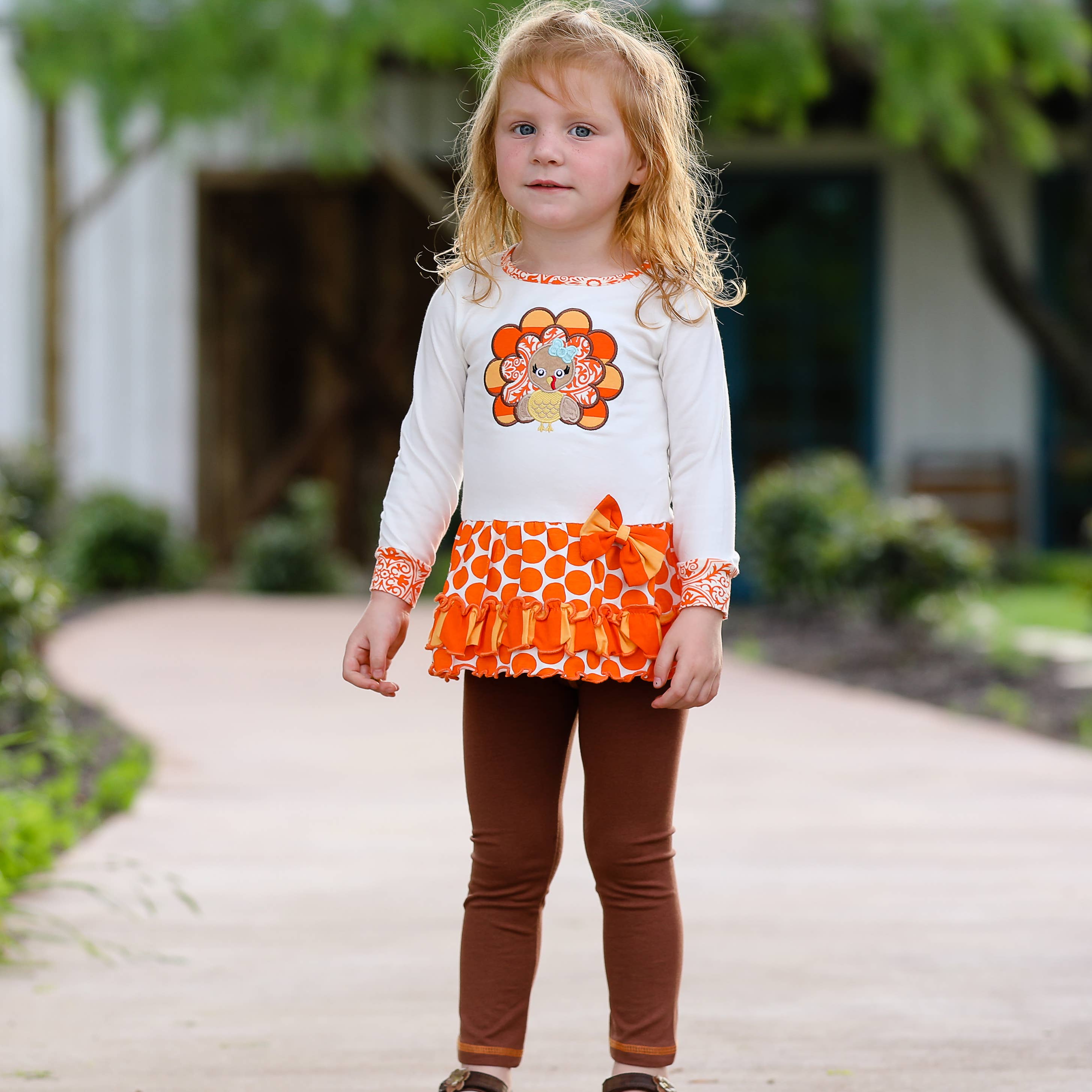 Girls Orange Thanksgiving Turkey Tunic & Leggings Clothing: 2-3T