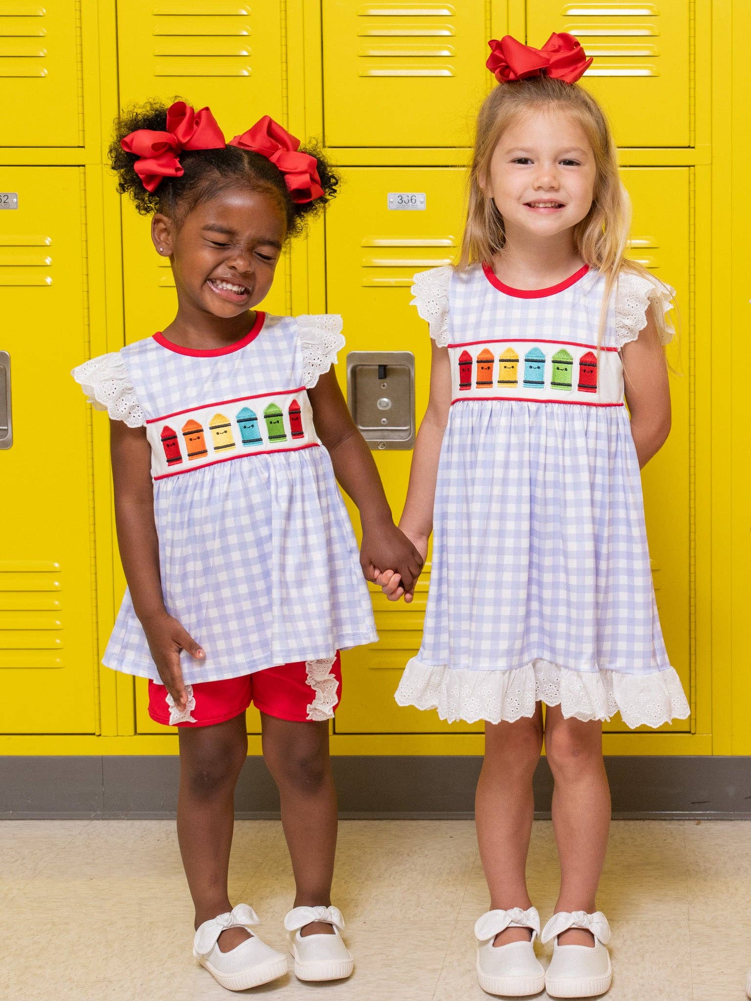 Bright Crayons Embroidered Gingham Ruffle Outfit