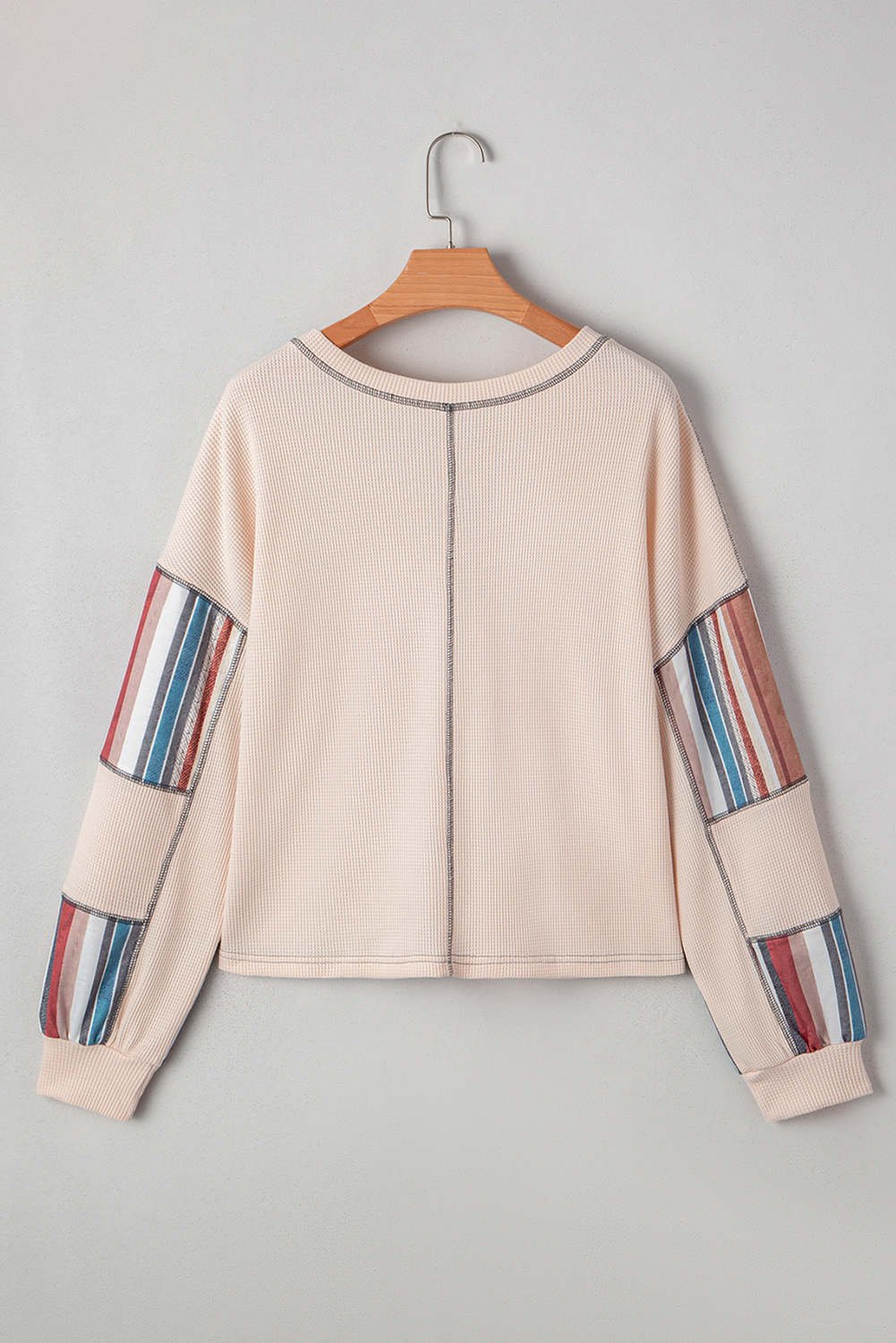 LDC Waffle Patchwork Exposed Seam Raw Edge Casual Knit Top